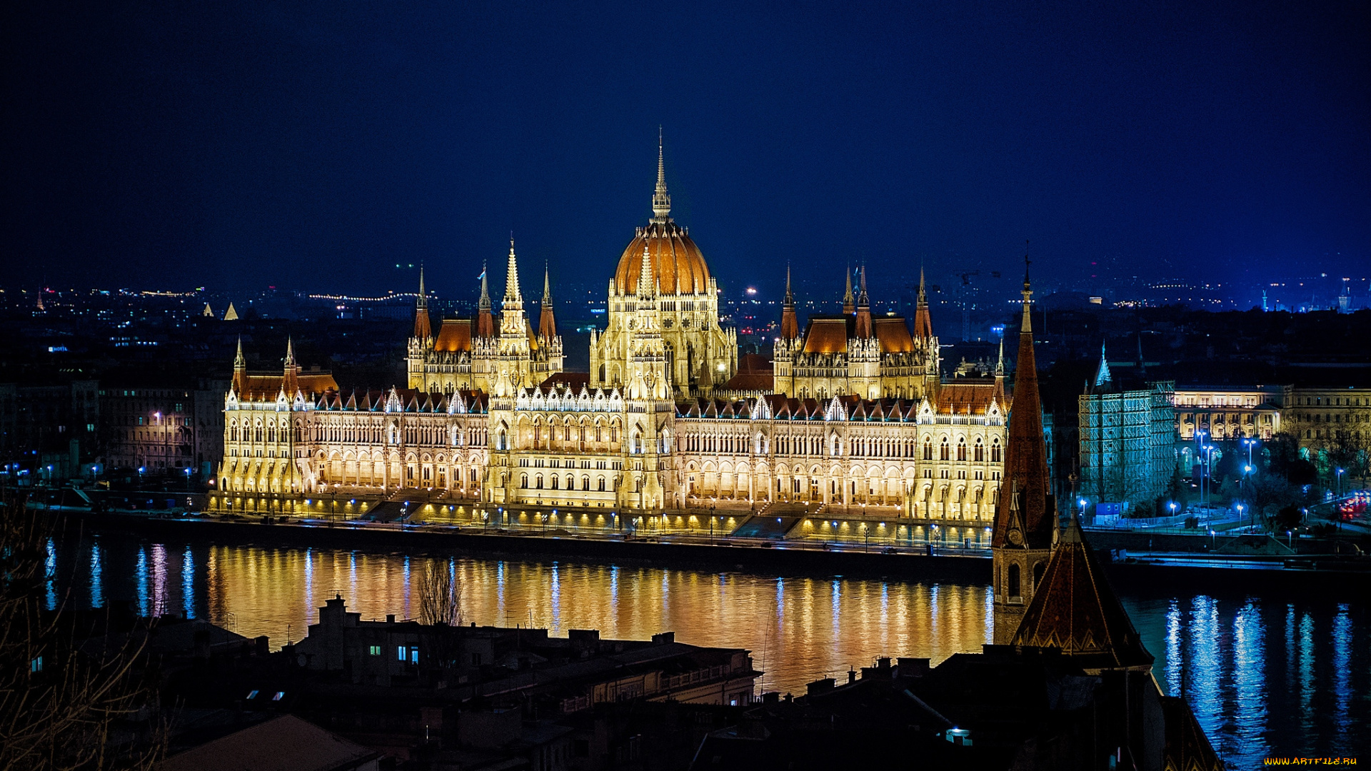 города, будапешт, венгрия, подсветка, парламент, ночь