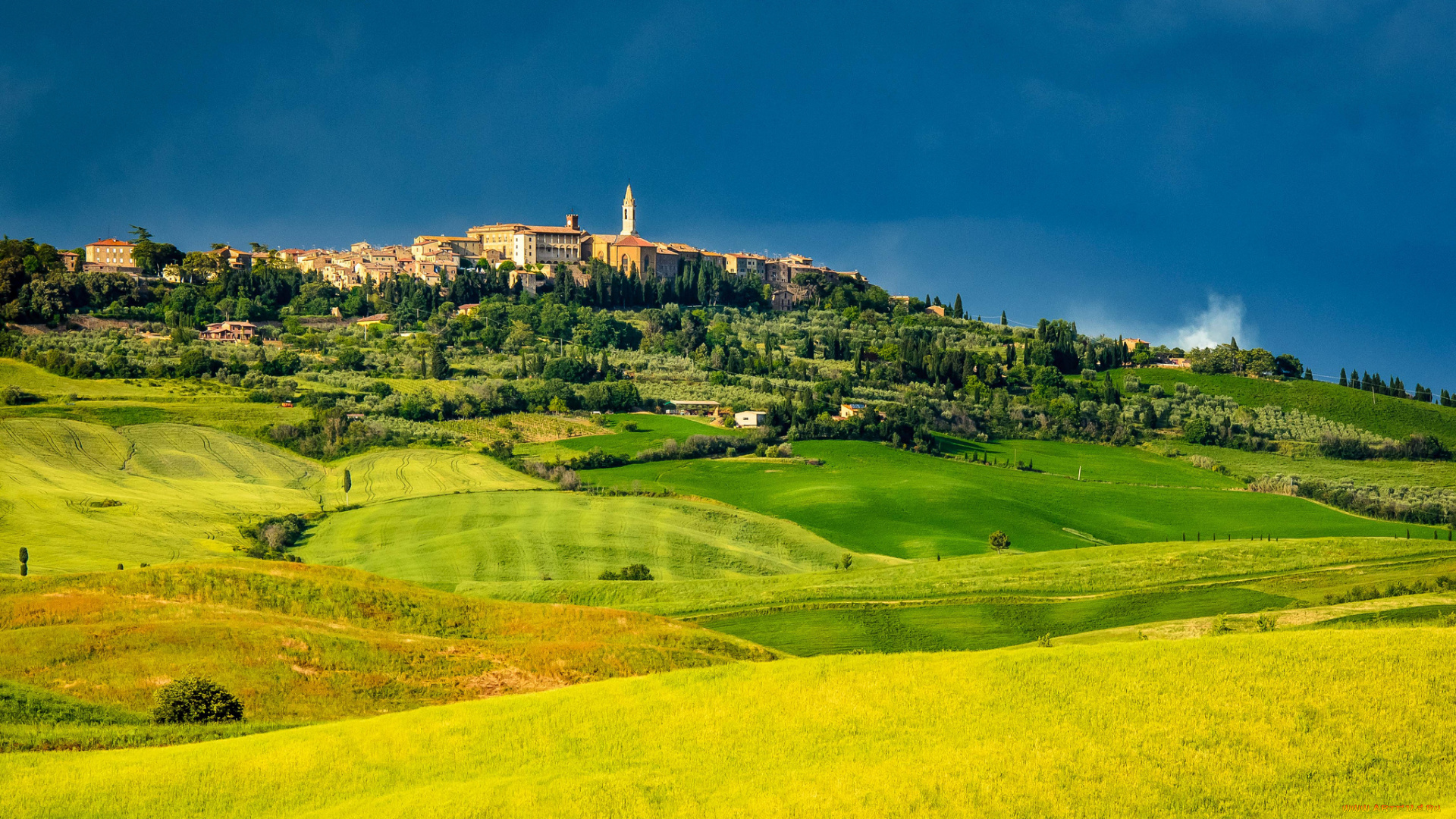 pienza, tuscany, italy, города, пейзажи, италия, поля, панорама, пейзаж, пьенца, тоскана