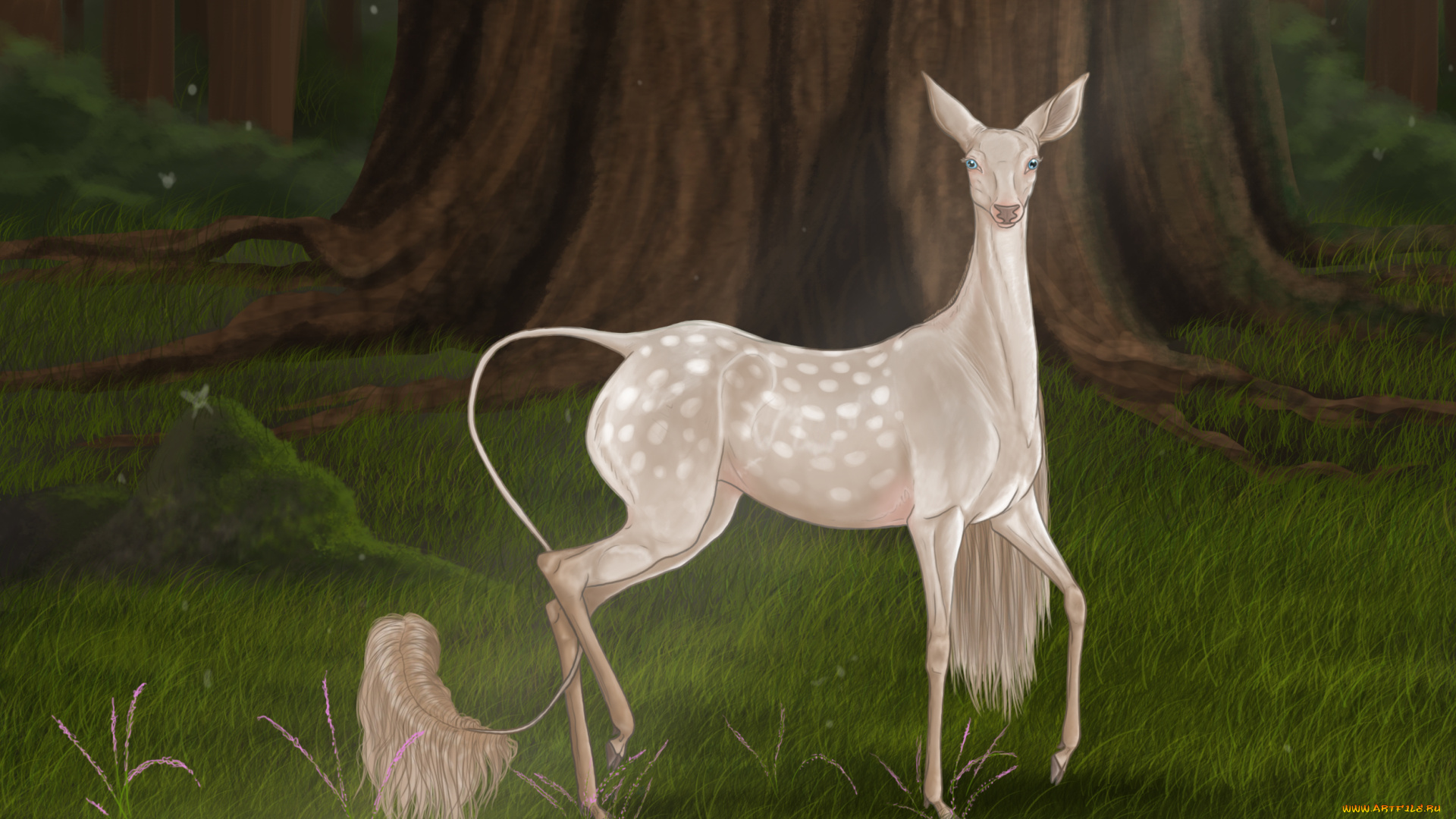 рисованные, животные, сказочные, мифические, олень, лес