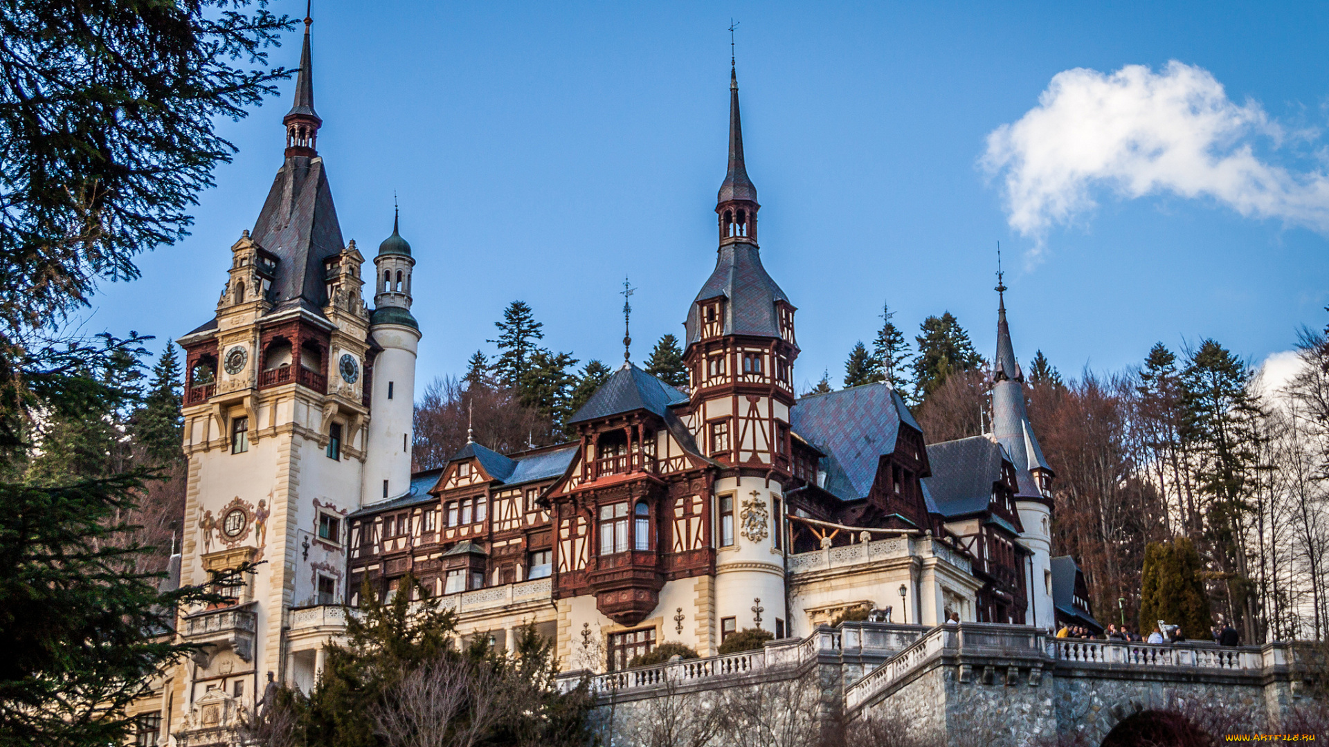 замок, пелеш, румыния, города, башни