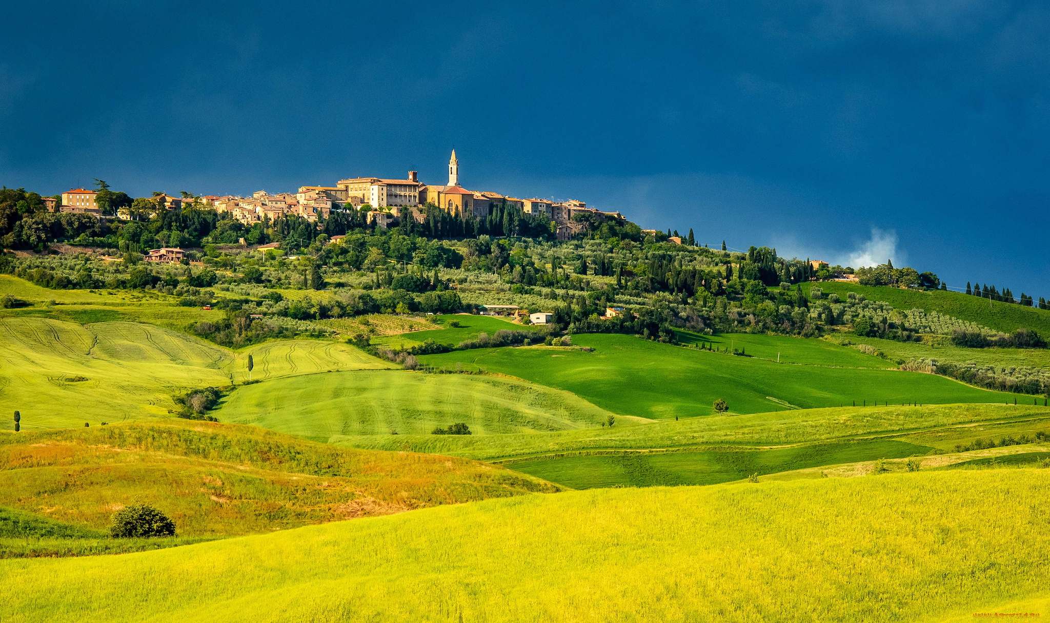 pienza, tuscany, italy, города, пейзажи, италия, поля, панорама, пейзаж, пьенца, тоскана