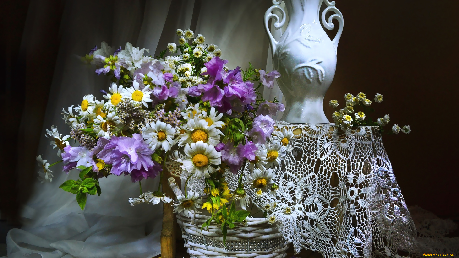 цветы, луговые, , полевые, , цветы, ваза, ромашки