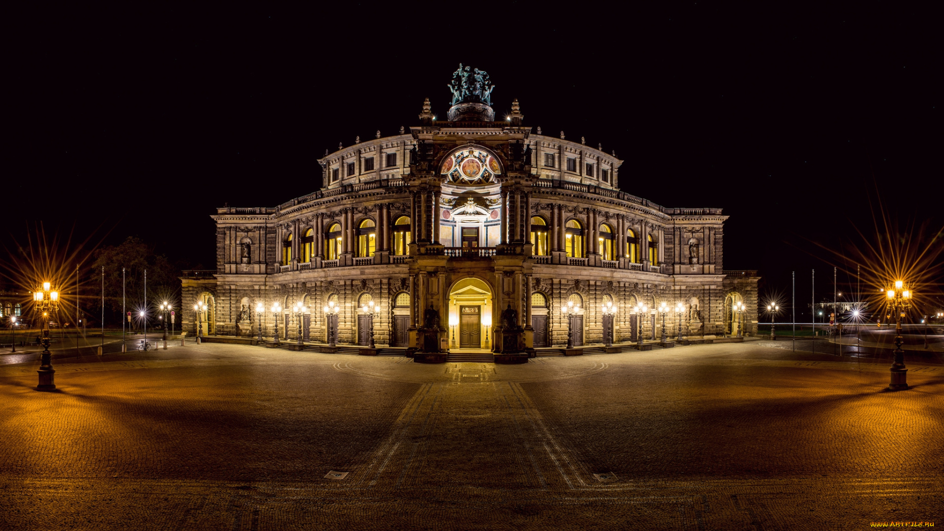 dresden, semperoper, panorama, города, дрезден, , германия, здание, площадь, огни, ночь