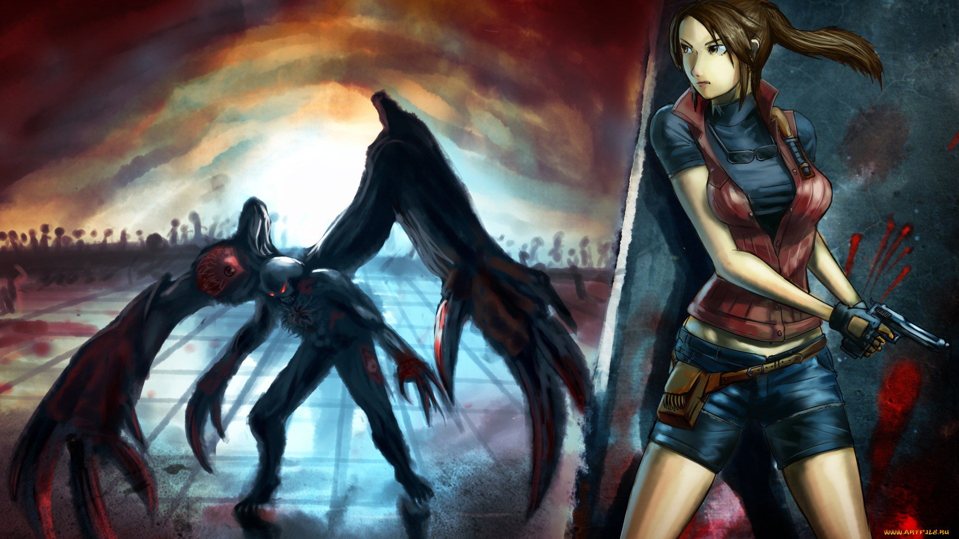 фэнтези, красавицы, и, чудовища, пистолет, девушка, чудовище, монстр