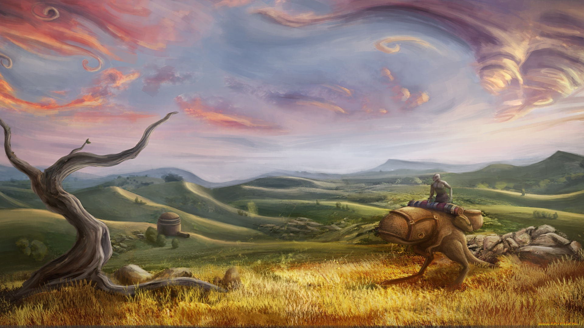 фэнтези, существа, иной, долина, всадник, мир