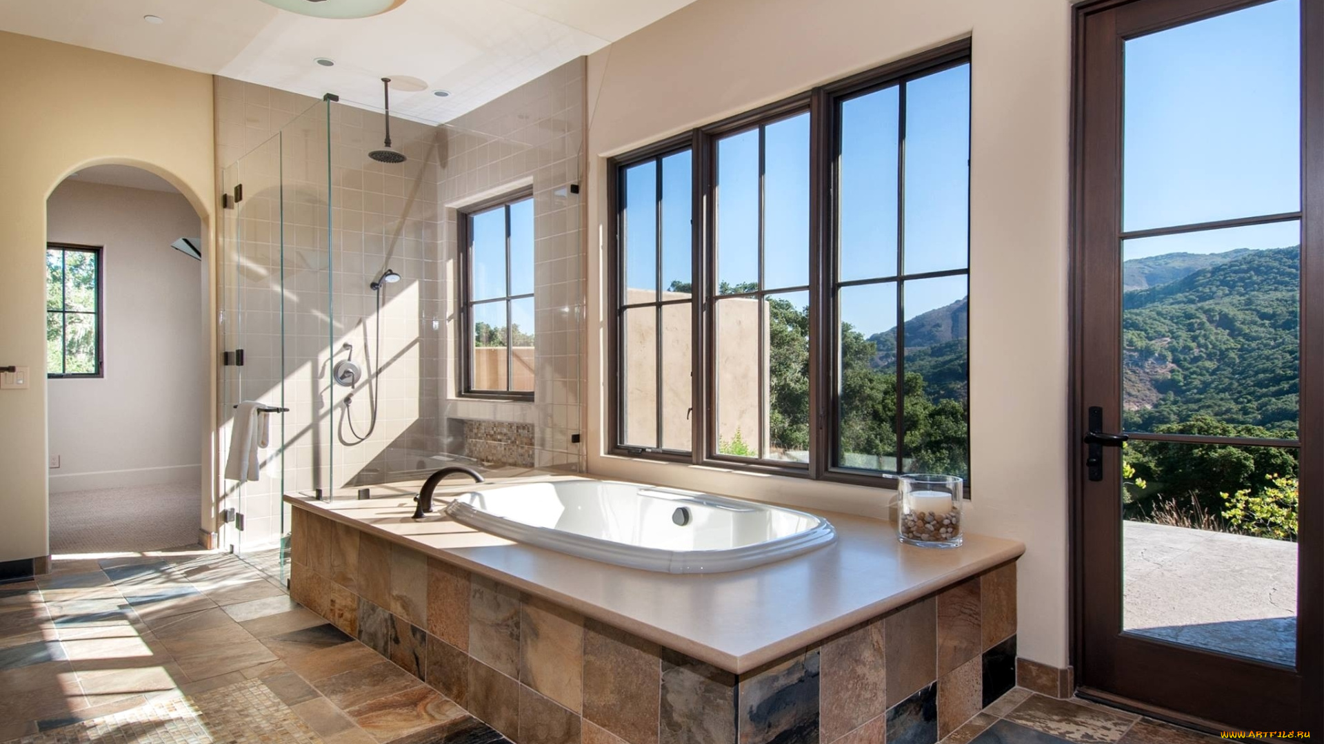 интерьер, ванная, и, туалетная, комнаты, окна