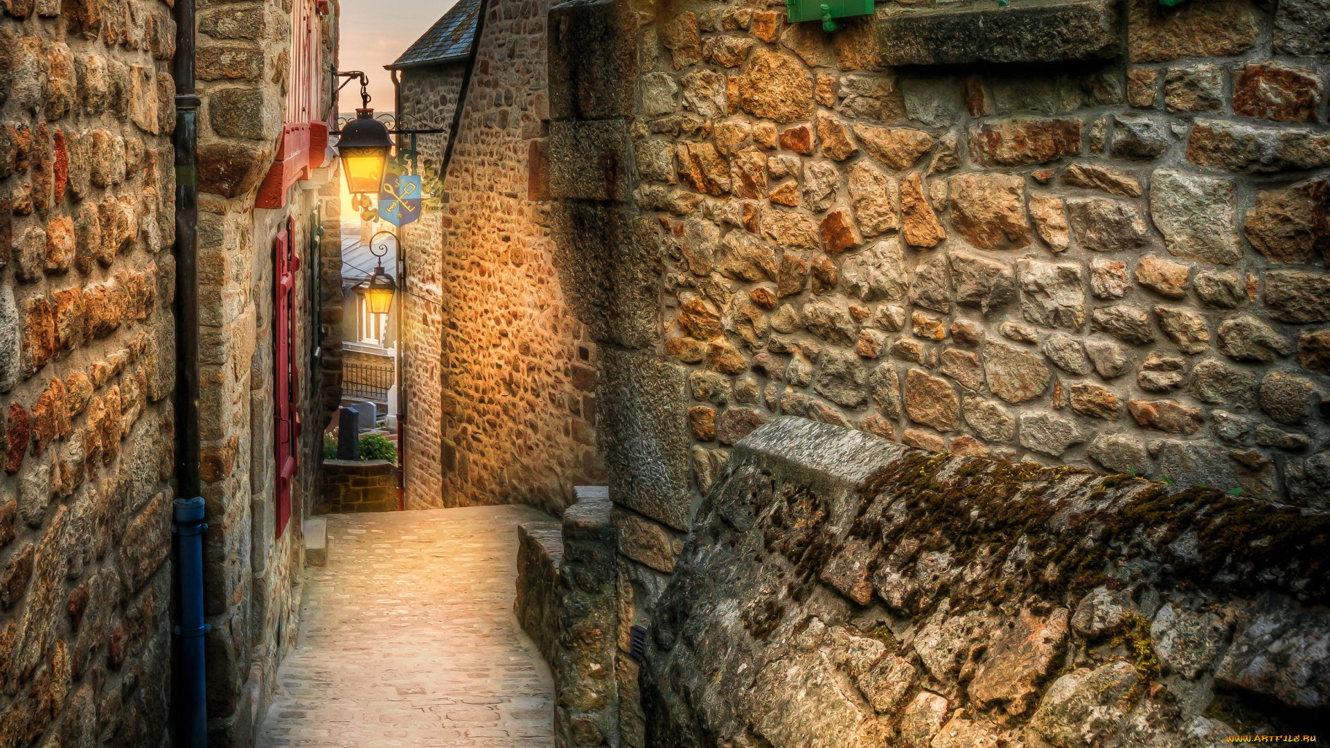 мон-сен-мишель, франция, города, крепость, мон-сен-мишель, , франция, mont, saint, michel, дома, улица, ночь