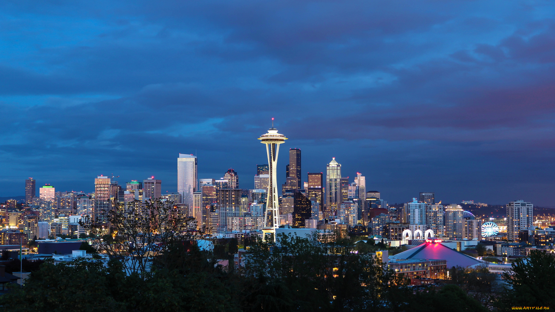 seattle, , washington, города, сиэтл, , сша, ночной, город, сиэтл, washington, вашингтон, небоскрёбы, панорама