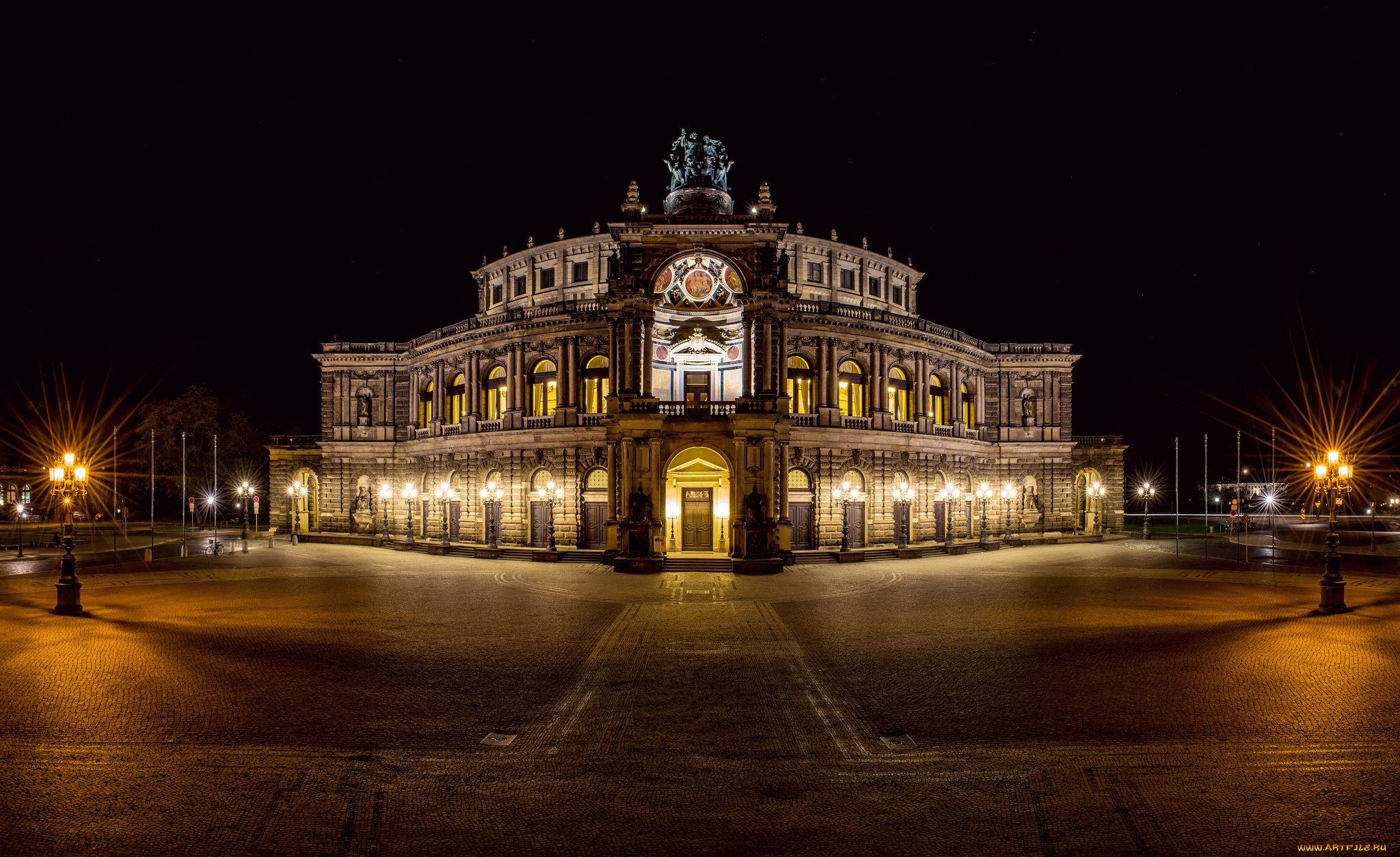 dresden, semperoper, panorama, города, дрезден, , германия, здание, площадь, огни, ночь