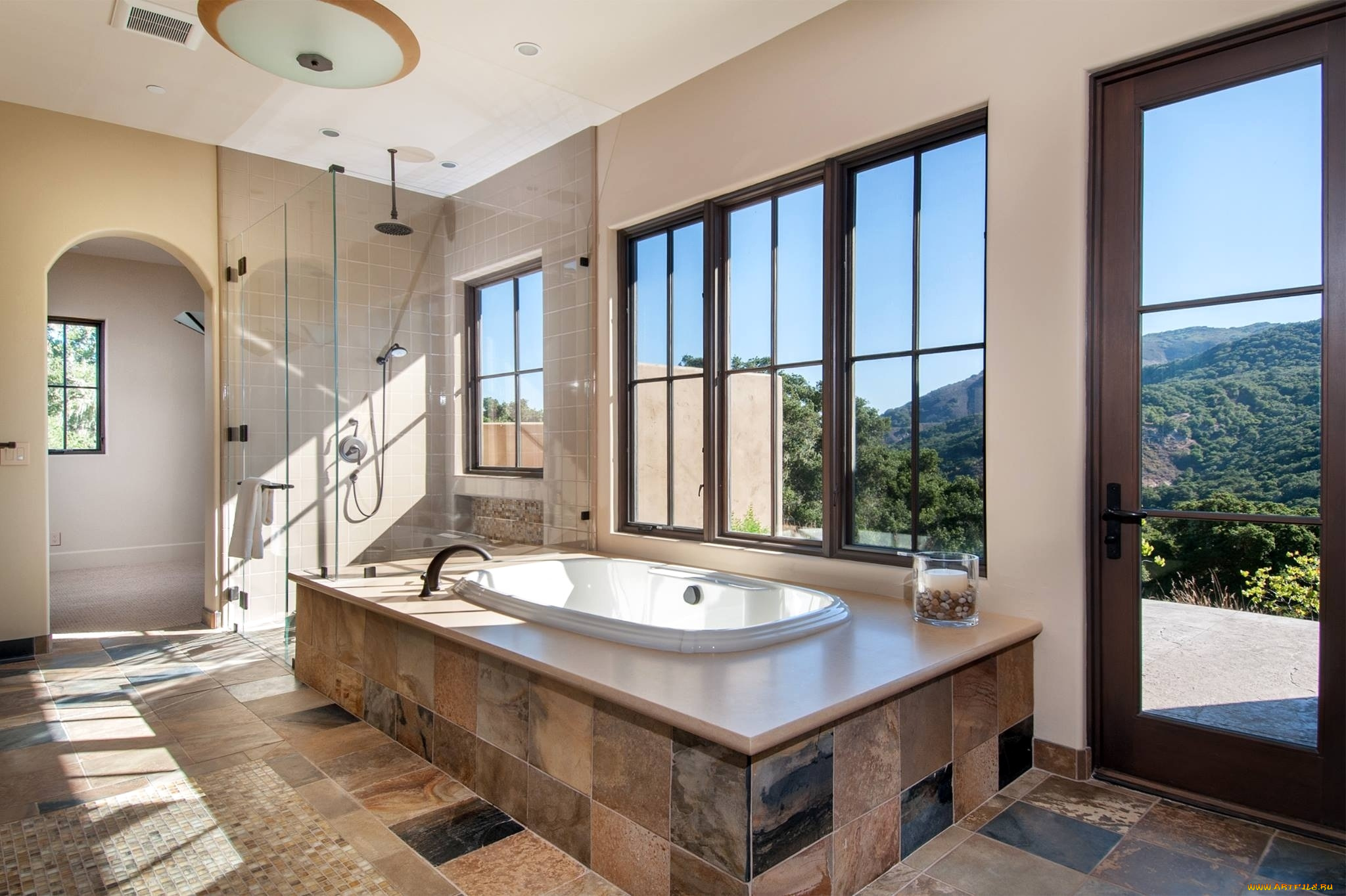 интерьер, ванная, и, туалетная, комнаты, окна