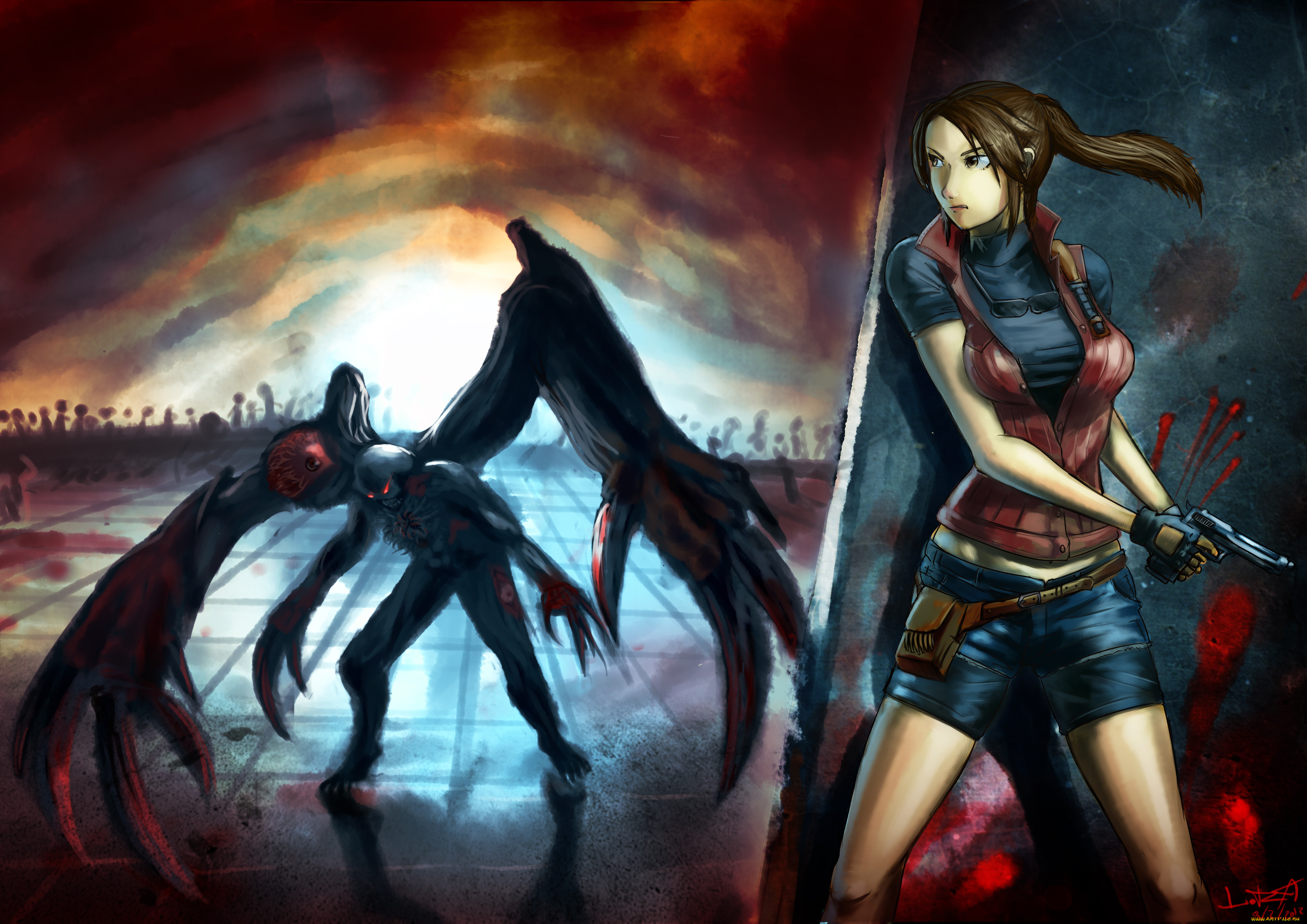 фэнтези, красавицы, и, чудовища, пистолет, девушка, чудовище, монстр