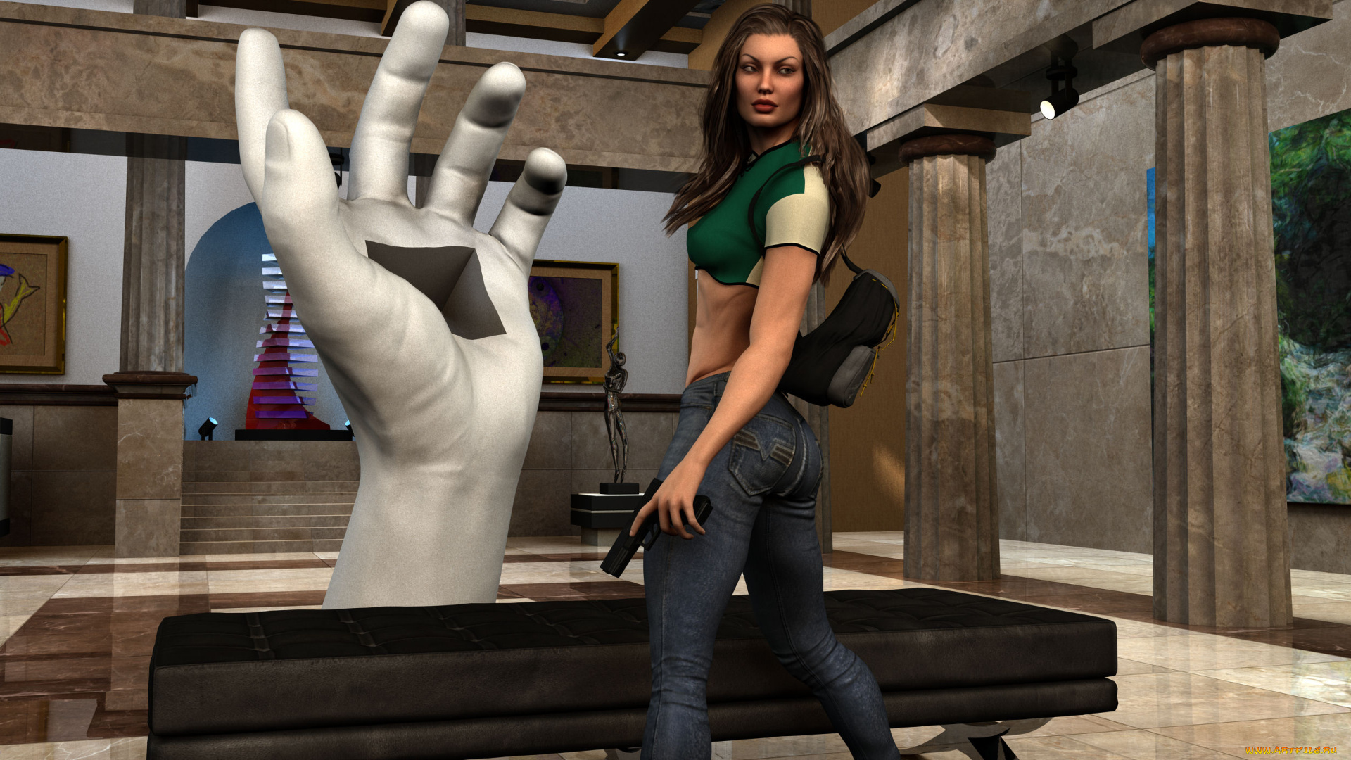 3д, графика, фантазия, , fantasy, девушка, взгляд, фон, оружие