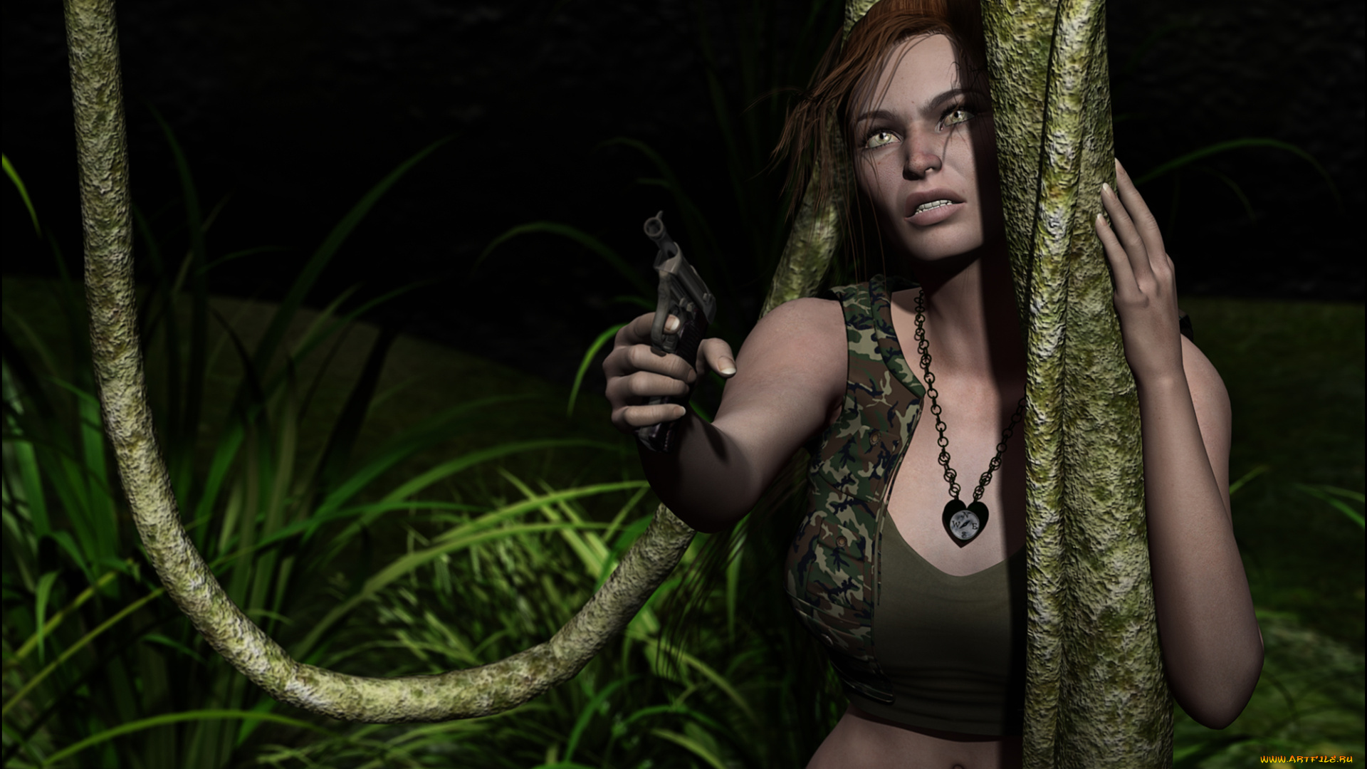 3д, графика, фантазия, , fantasy, девушка, взгляд, фон, оружие