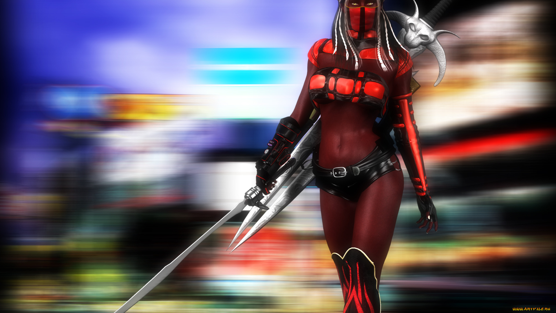 3д, графика, фантазия, , fantasy, оружие, фон, взгляд, девушка