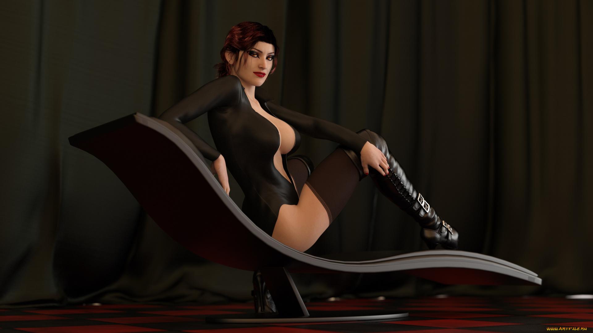 3д, графика, люди, , people, шезлонг, фон, девушка, взгляд