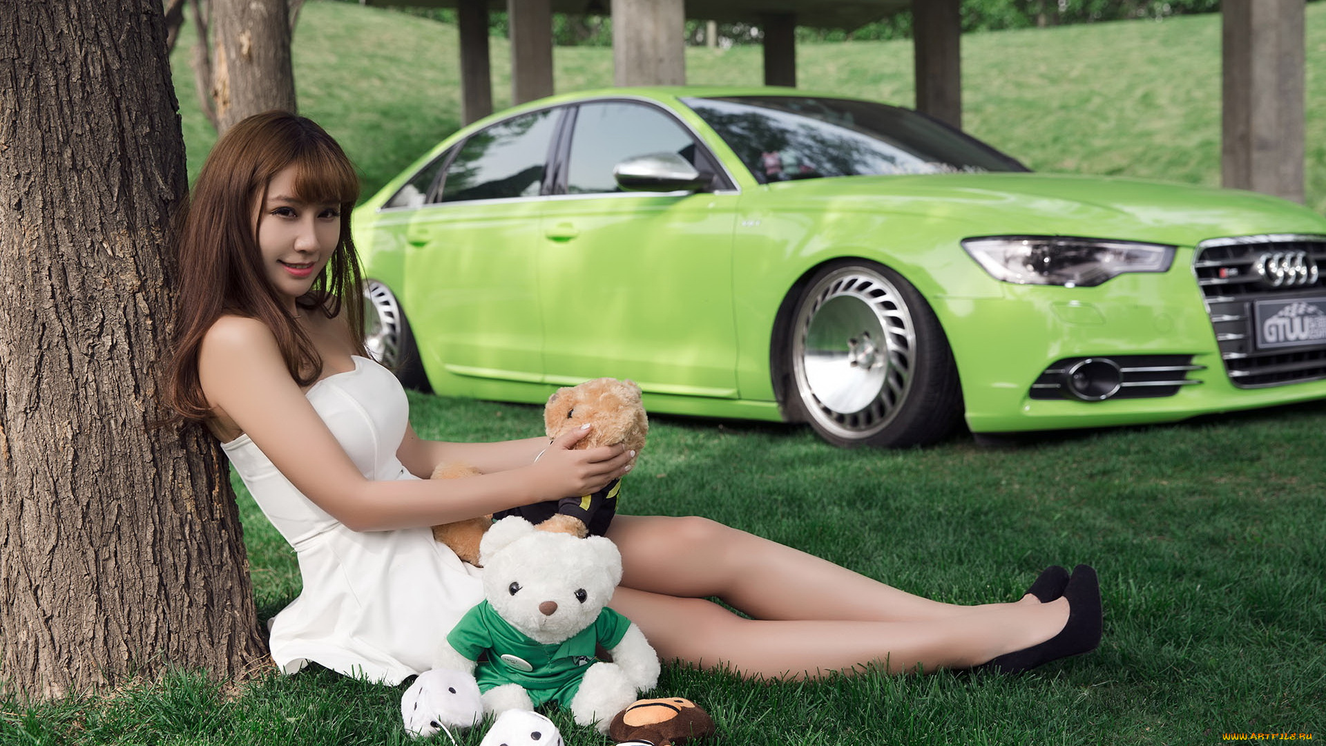 автомобили, -авто, с, девушками, азиатка, фон, автомобиль, взгляд, девушка