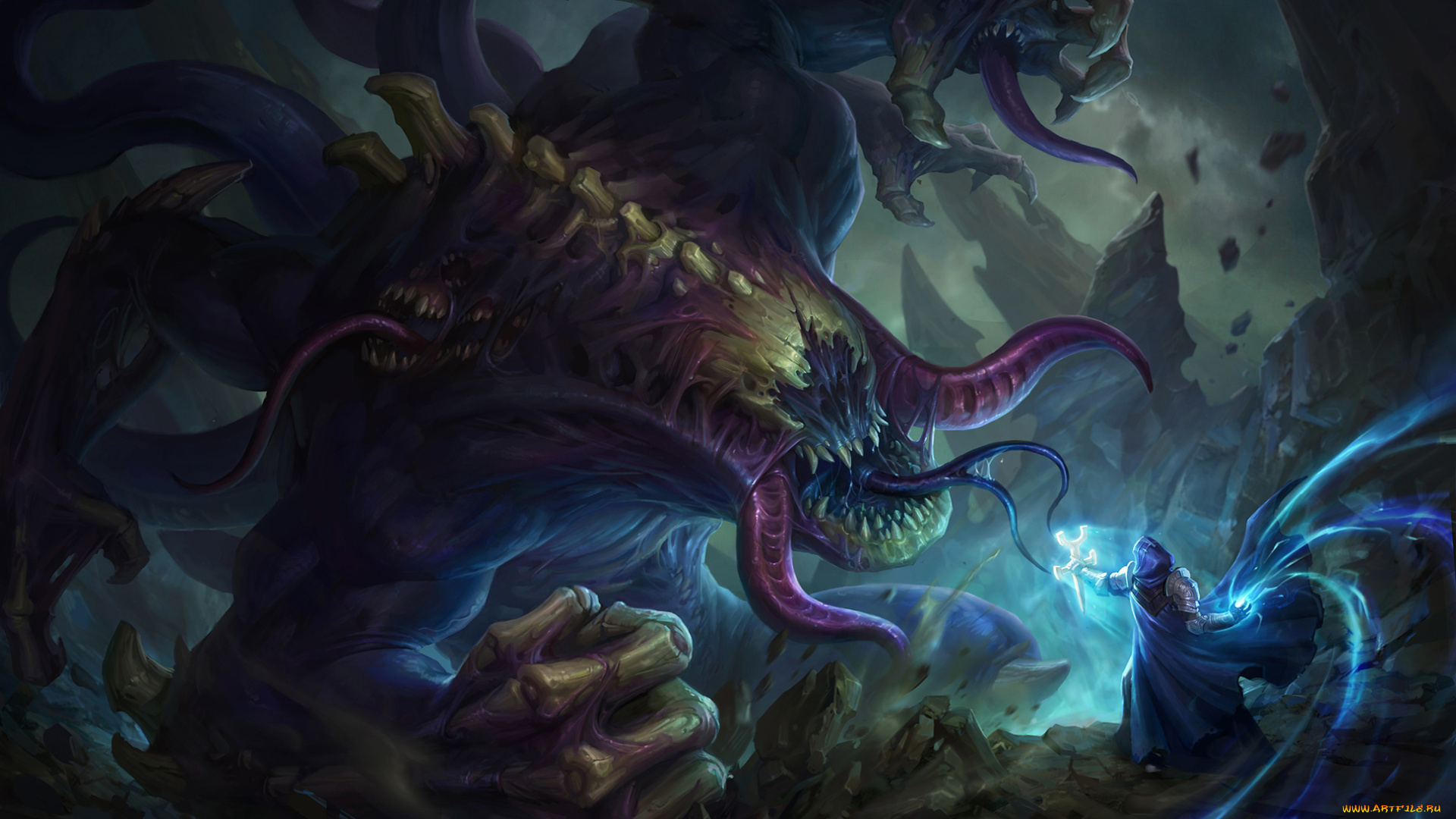 фэнтези, существа, бой, монстр, маг, демон, чудовище, зло, арт