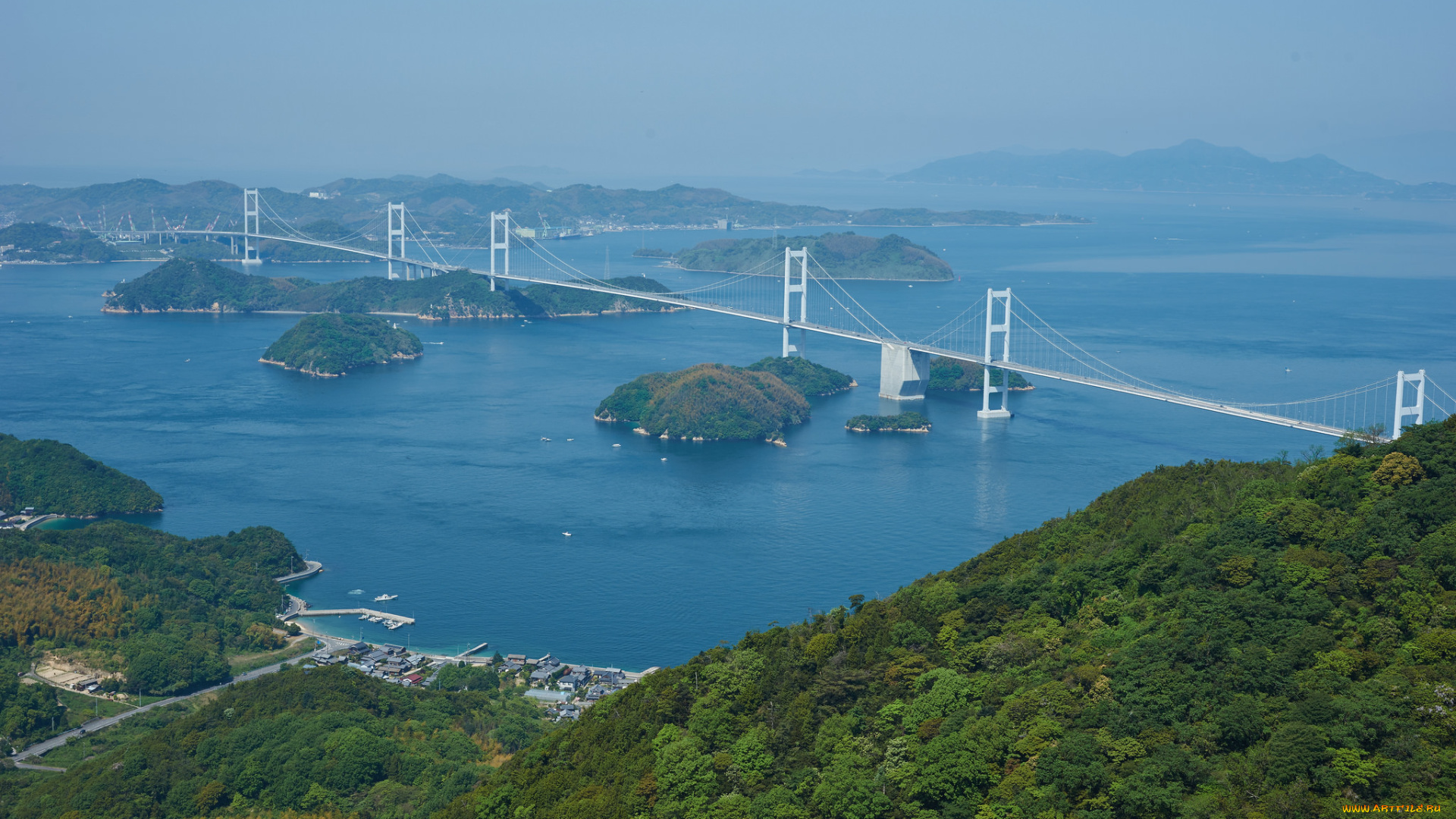 города, -, мосты, деревья, растения, мост, панорама, море, пейзаж, небо