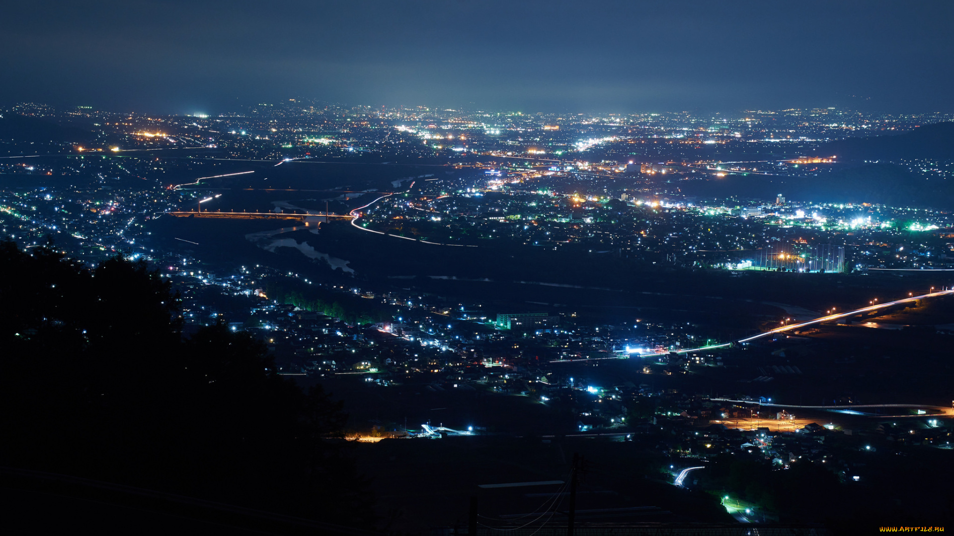 города, -, огни, ночного, города, ночь, огни, город