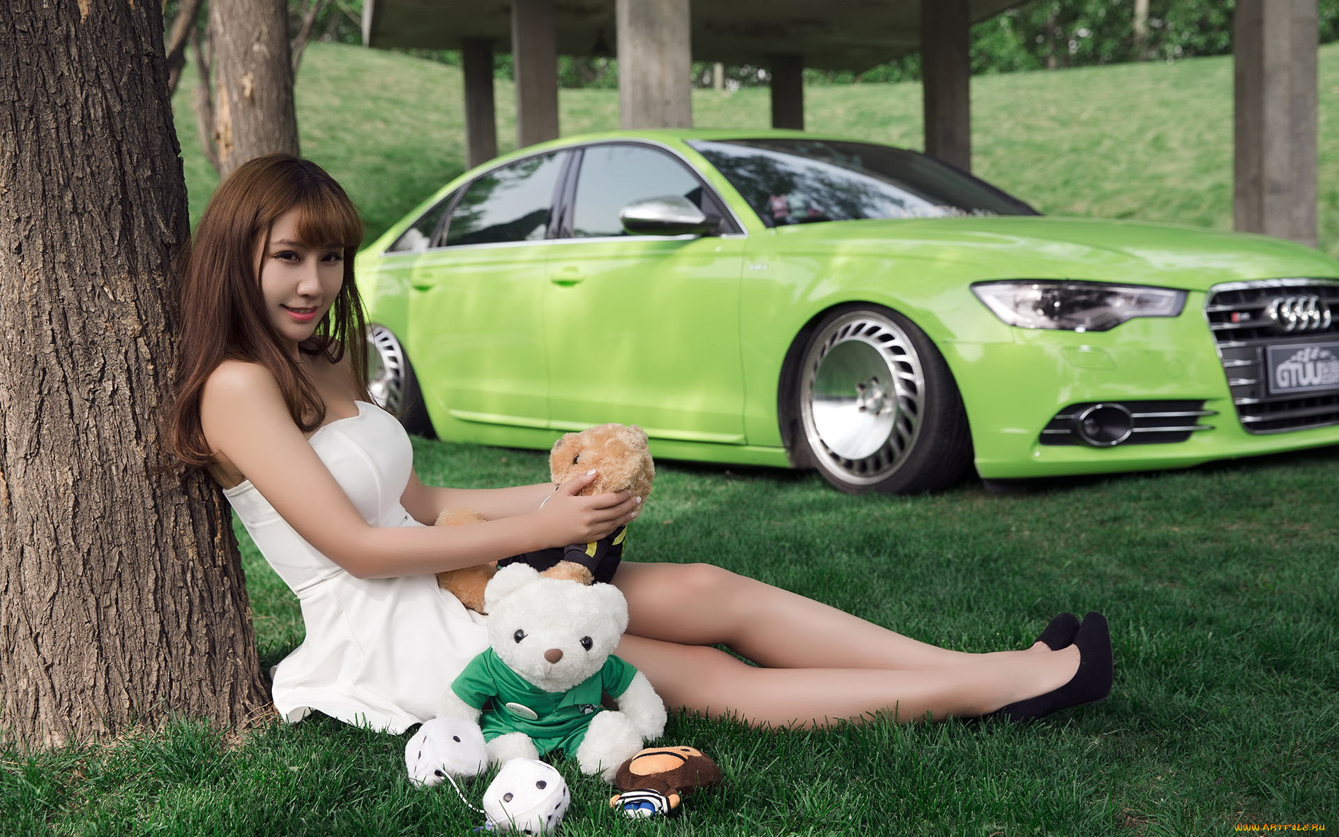 автомобили, -авто, с, девушками, азиатка, фон, автомобиль, взгляд, девушка