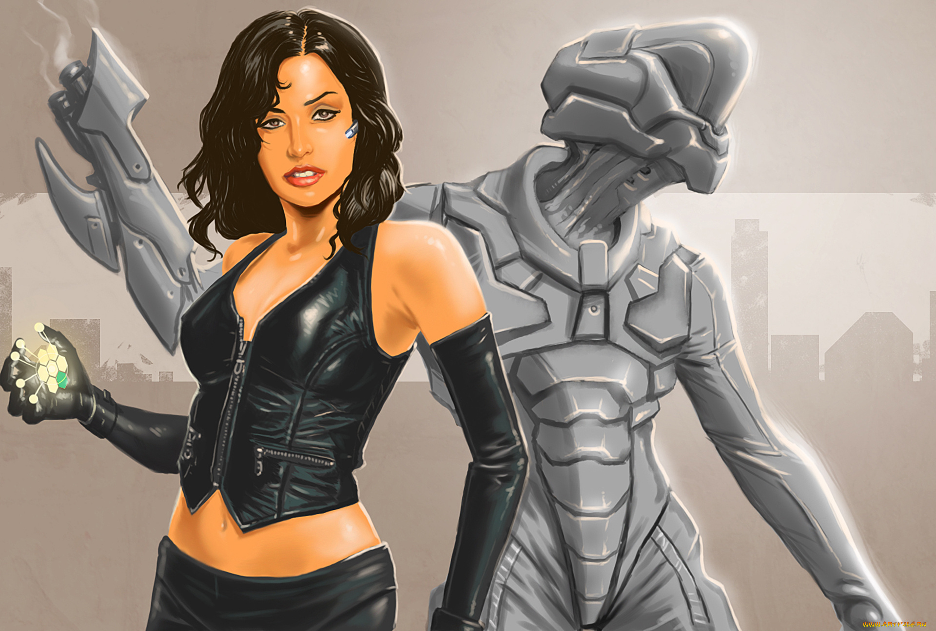 фэнтези, красавицы, и, чудовища, взгляд, киберпанк, арт, робот, фантастика, киборг, девушка