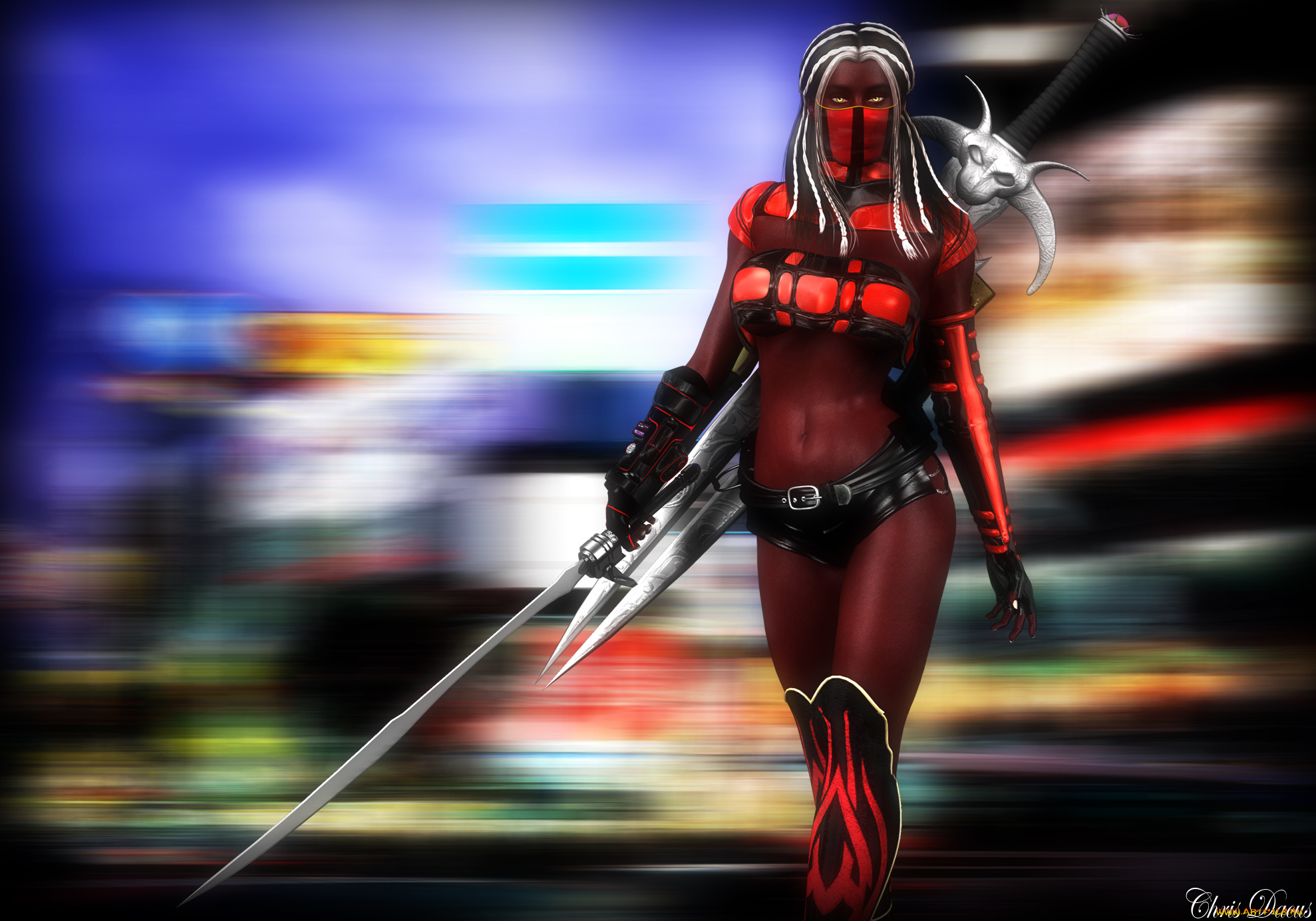 3д, графика, фантазия, , fantasy, оружие, фон, взгляд, девушка