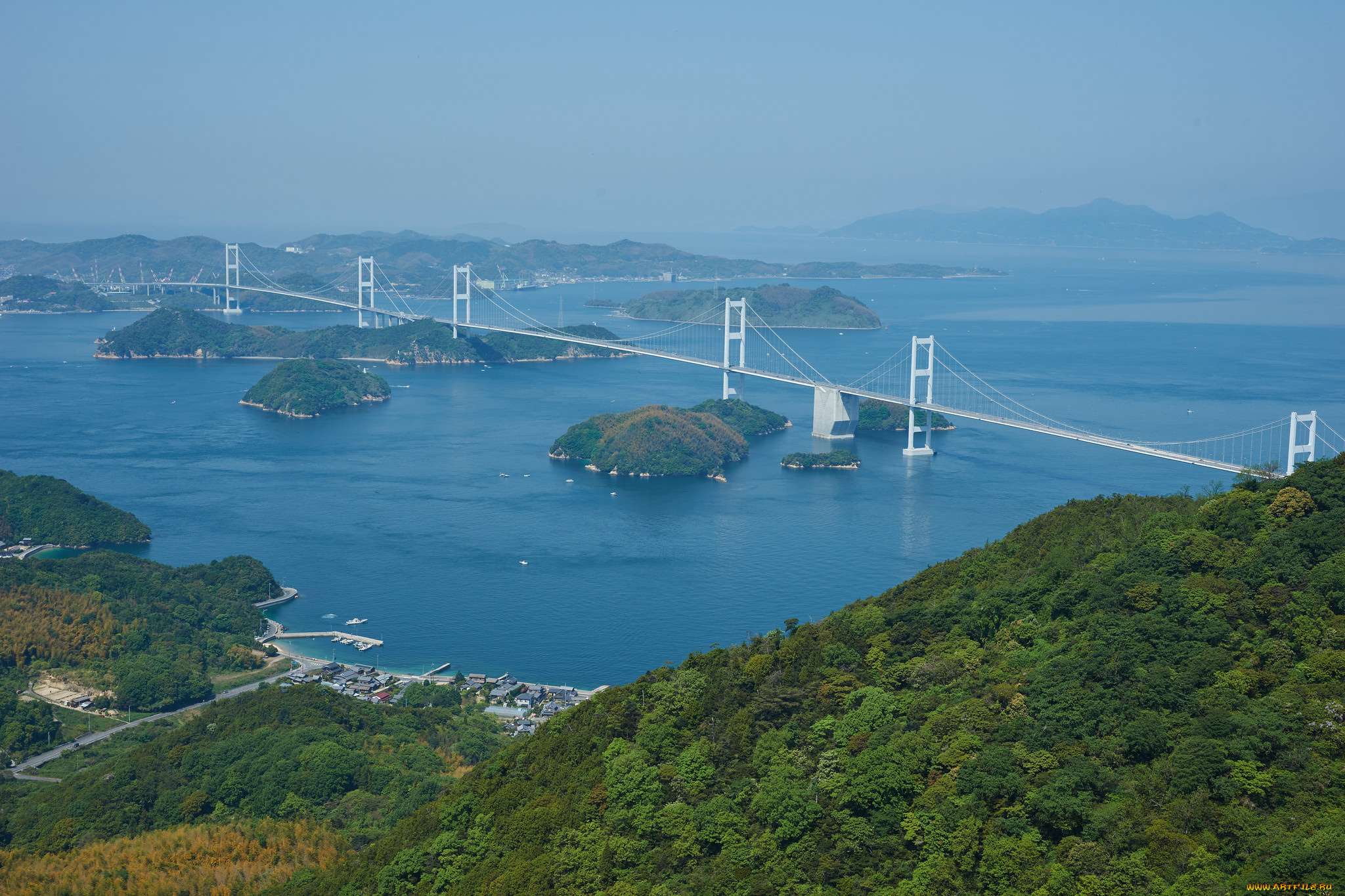 города, -, мосты, деревья, растения, мост, панорама, море, пейзаж, небо