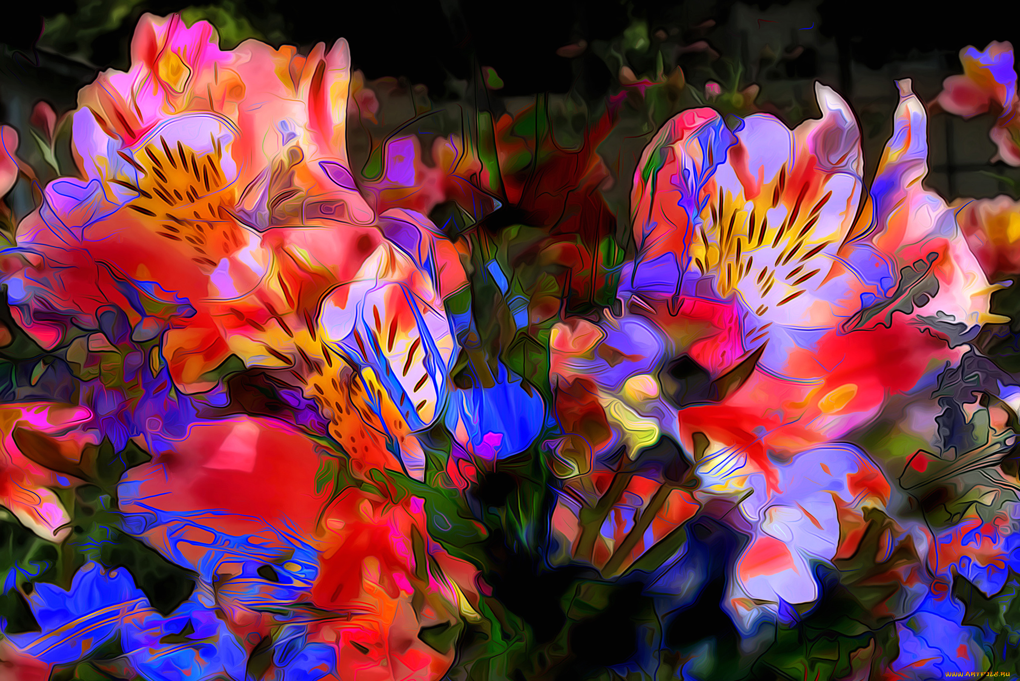 разное, компьютерный, дизайн, цветы, лепестки, фон, краски, абстракция, линии