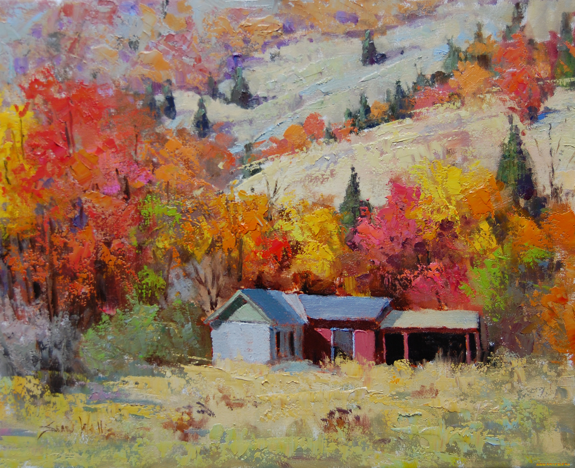 рисованное, живопись, sean, wallis, midway, antiques