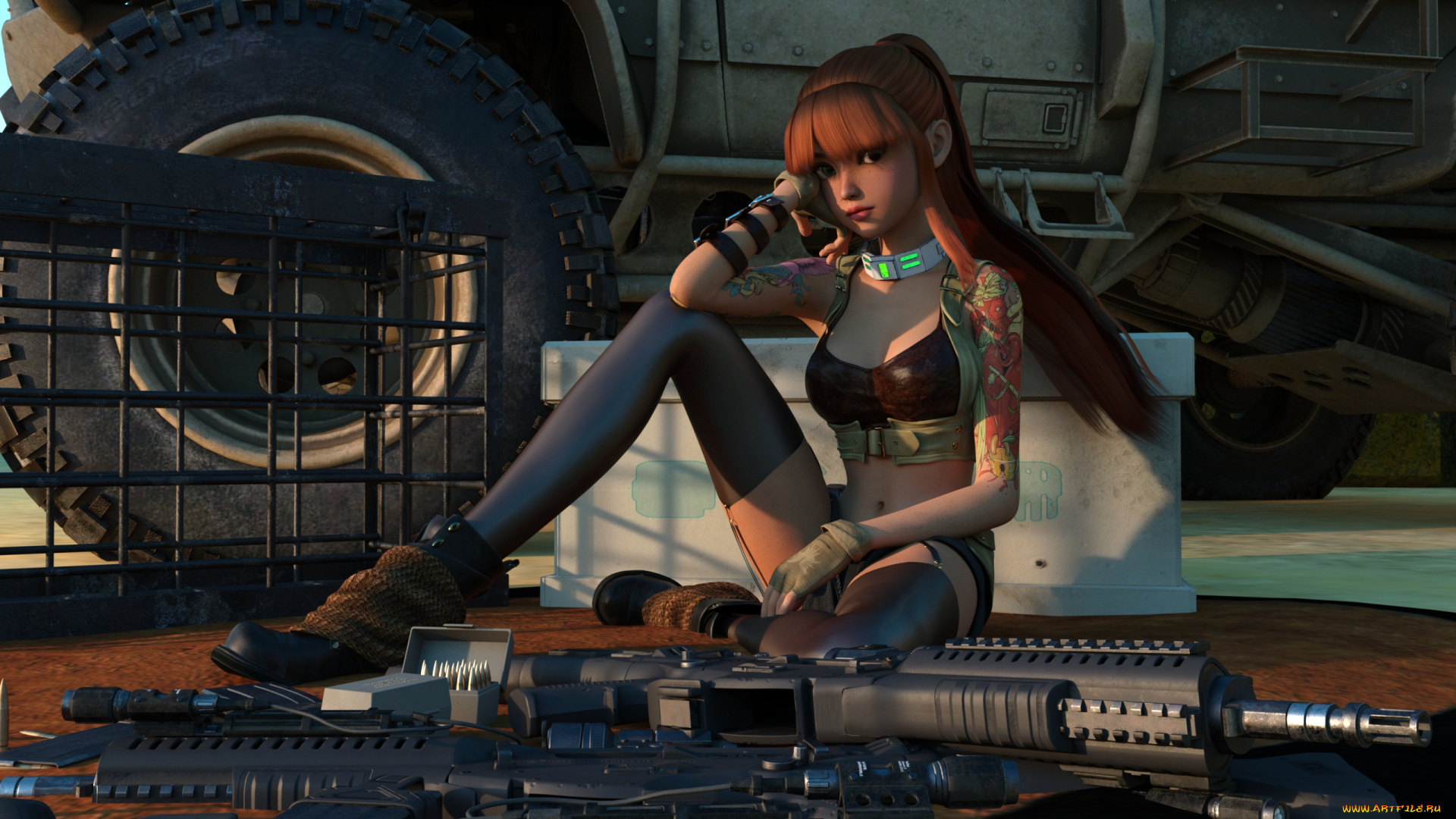 3д, графика, фантазия, , fantasy, девушка, оружие, фон, взгляд