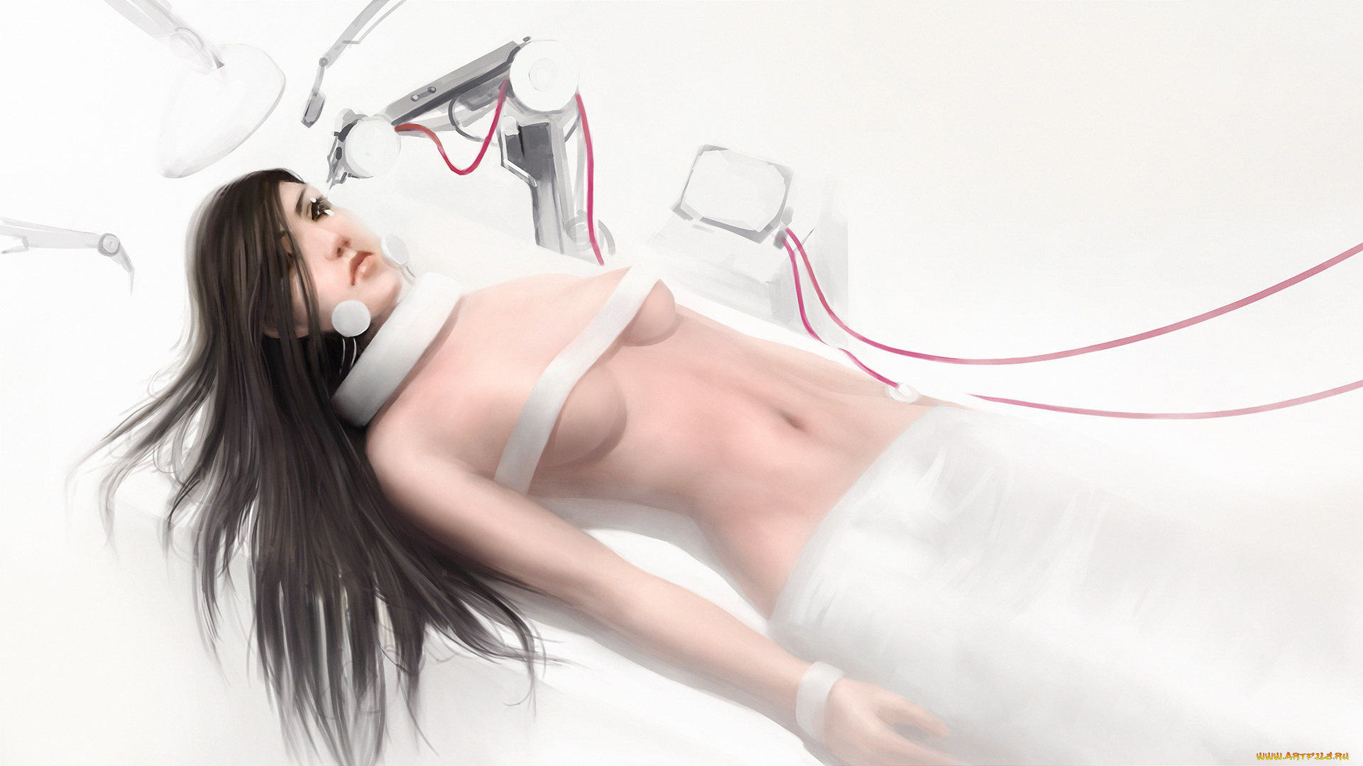 аниме, оружие, , техника, , технологии, провода, взгляд, фон, девушка