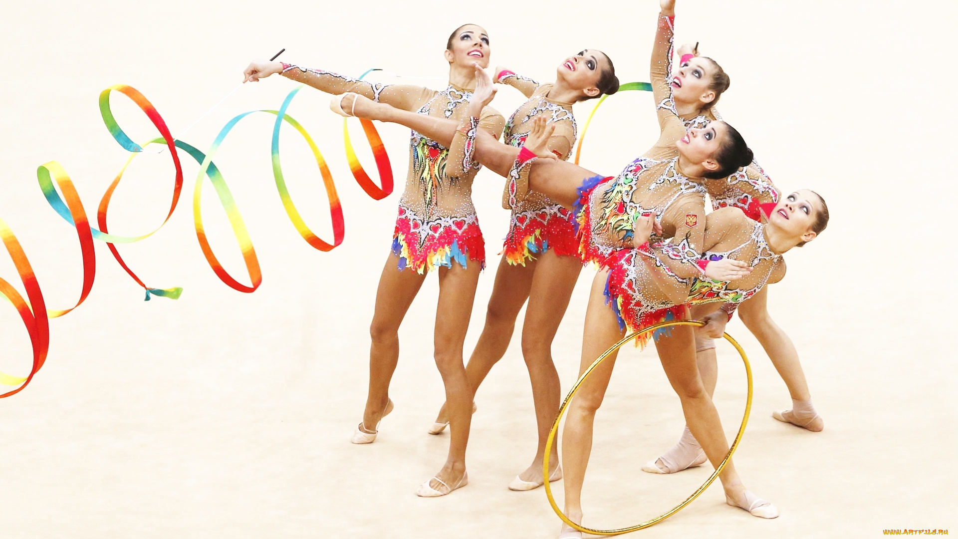 спорт, гимнастика, ленты, художественная, фон, взгляд, девушки