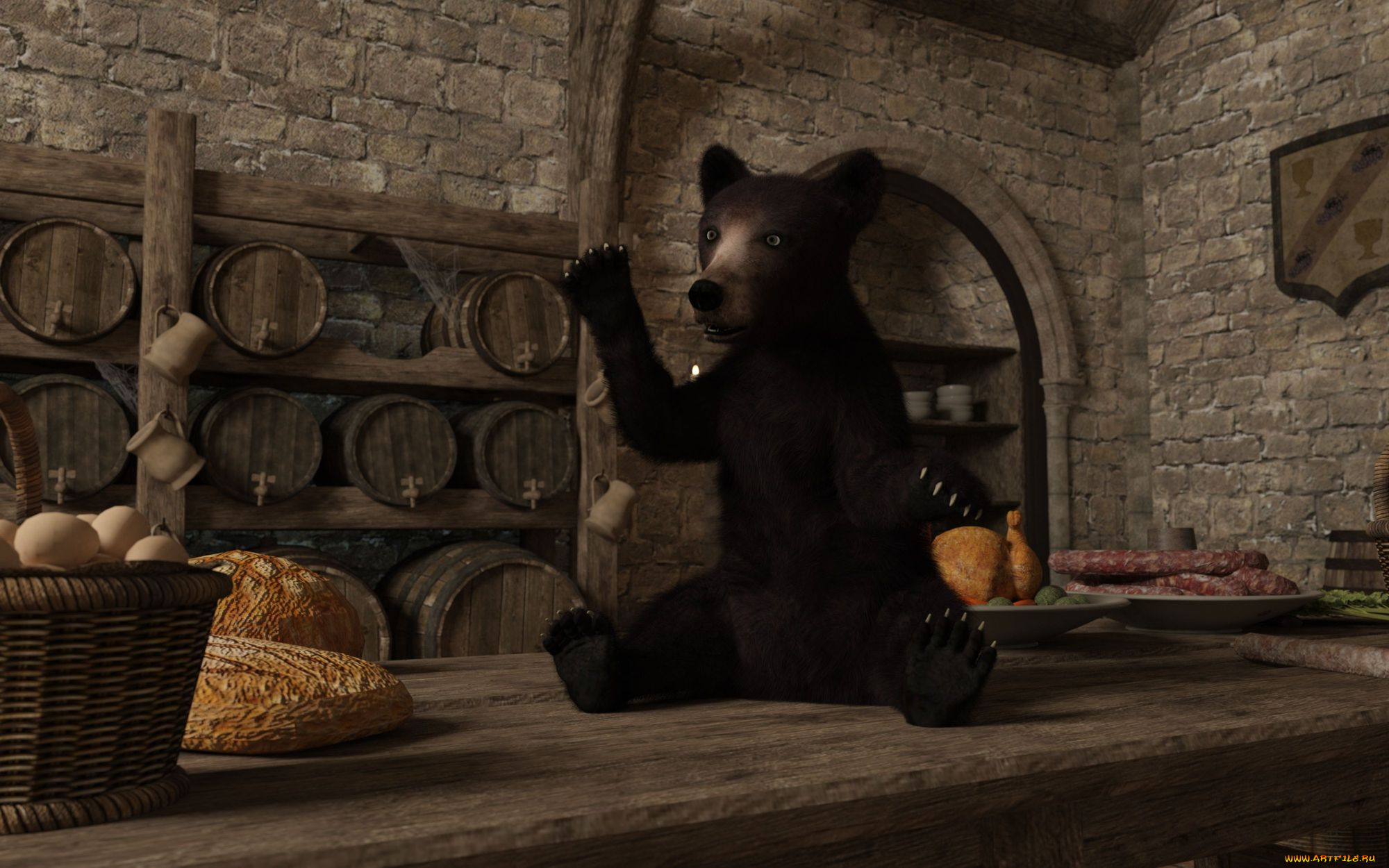 3д, графика, животные, , animals, медвежонок, фон