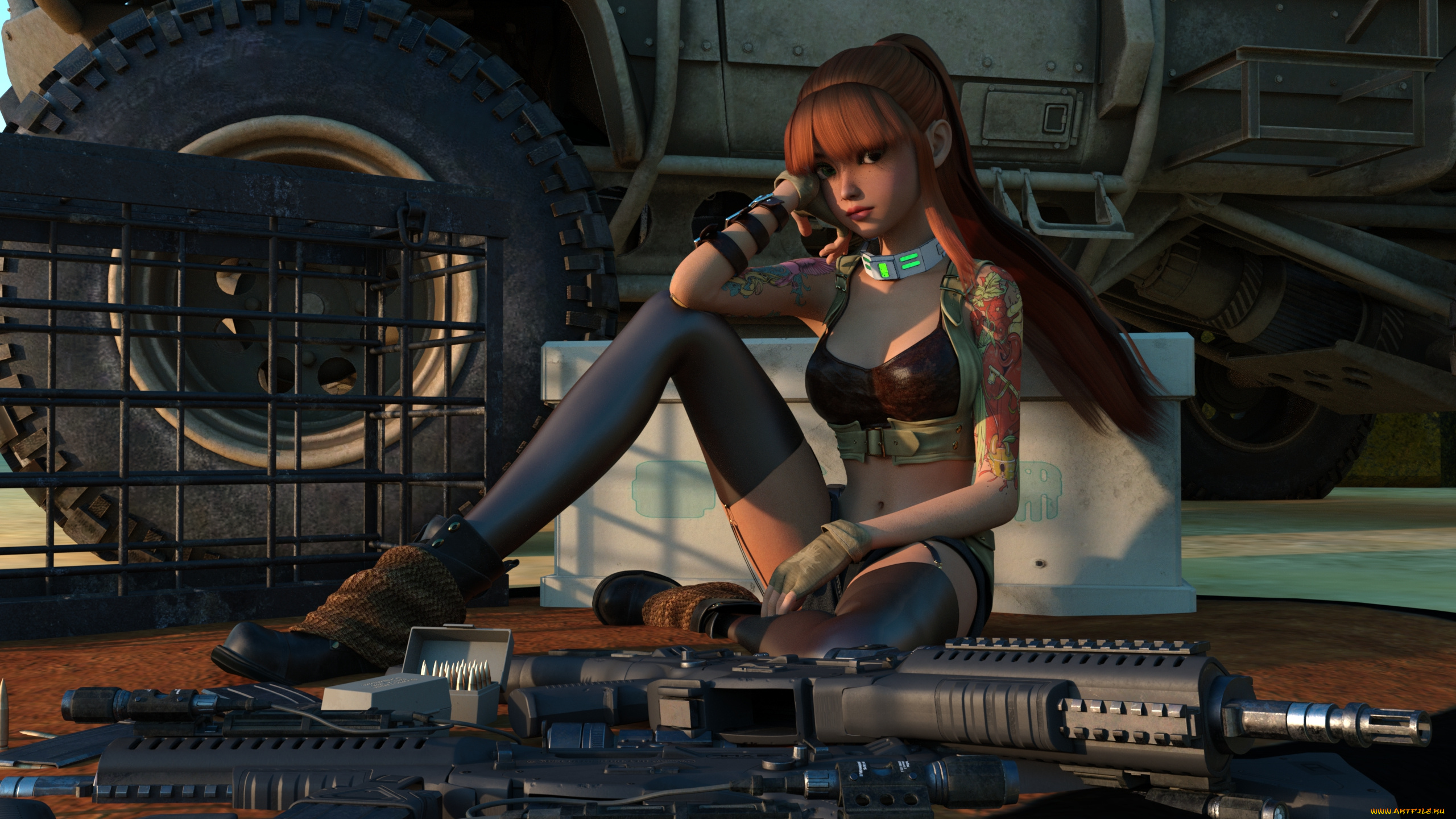 3д, графика, фантазия, , fantasy, девушка, оружие, фон, взгляд