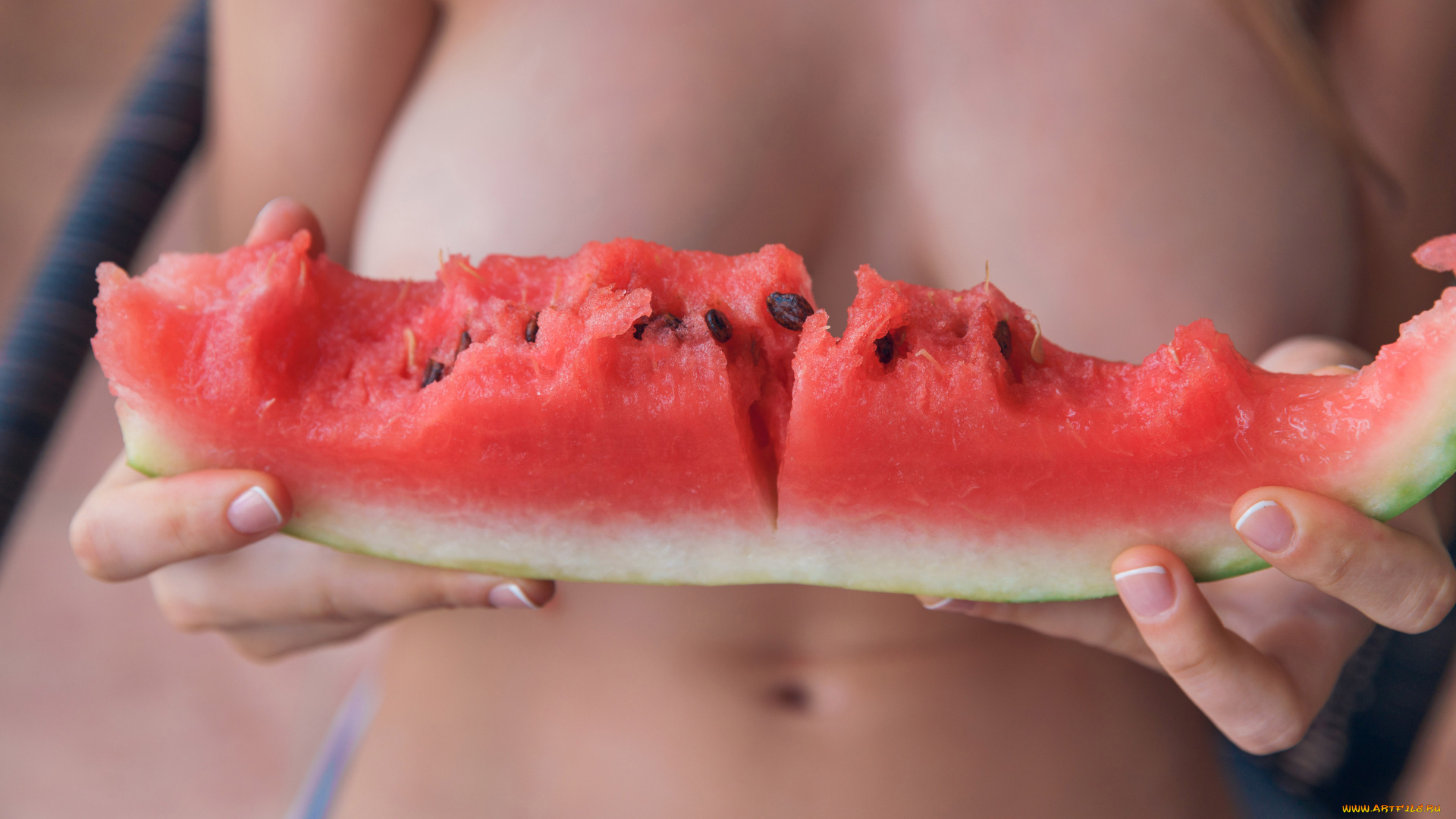 девушки, -unsort, , женские, прелести, арбуз, фон, девушка