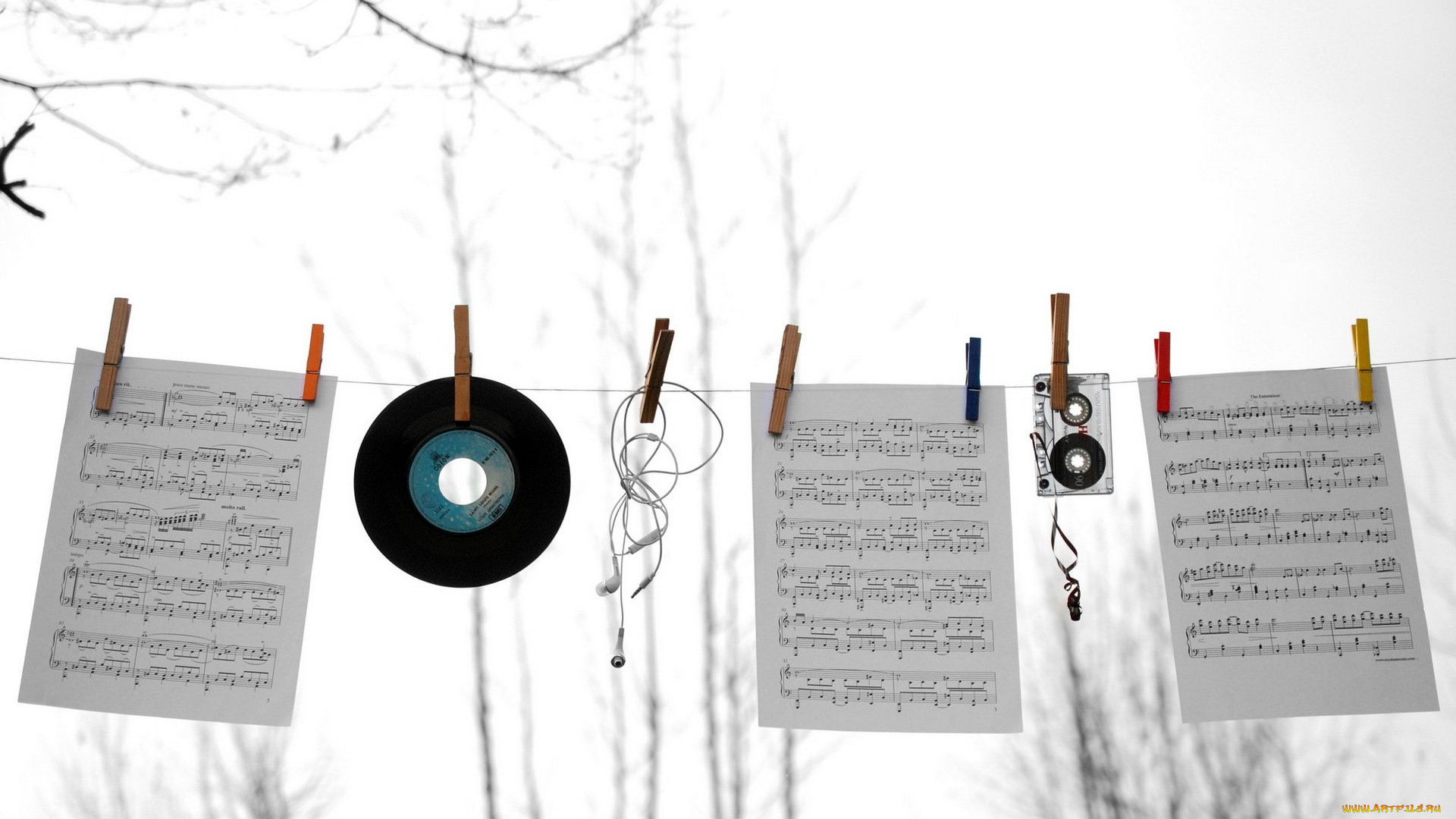 музыка, -другое, пластинка, ноты, кассета, веревка