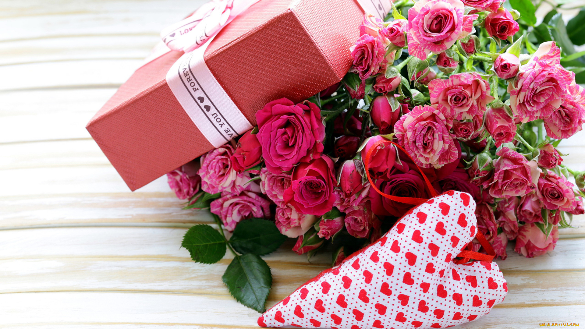 праздничные, день, святого, валентина, , сердечки, , любовь, розы, седечко, подарок
