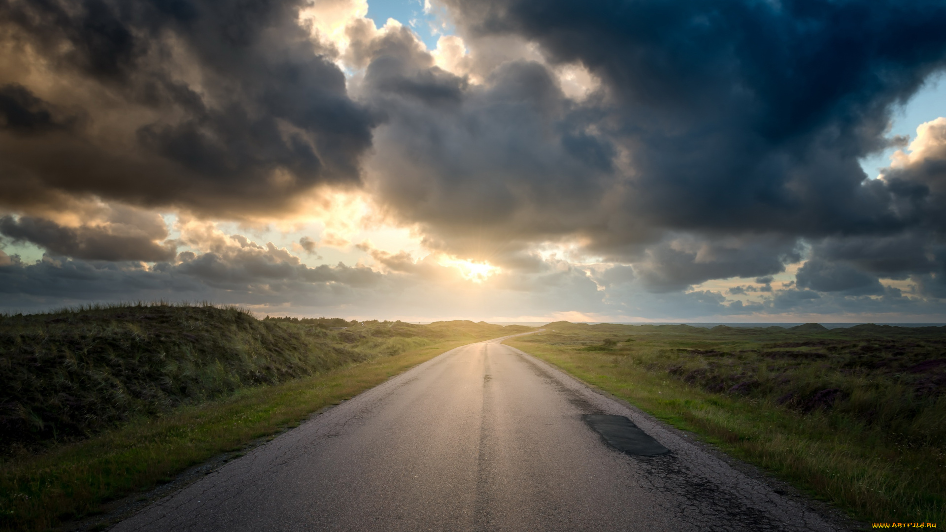 природа, дороги, дорога, поле, утро