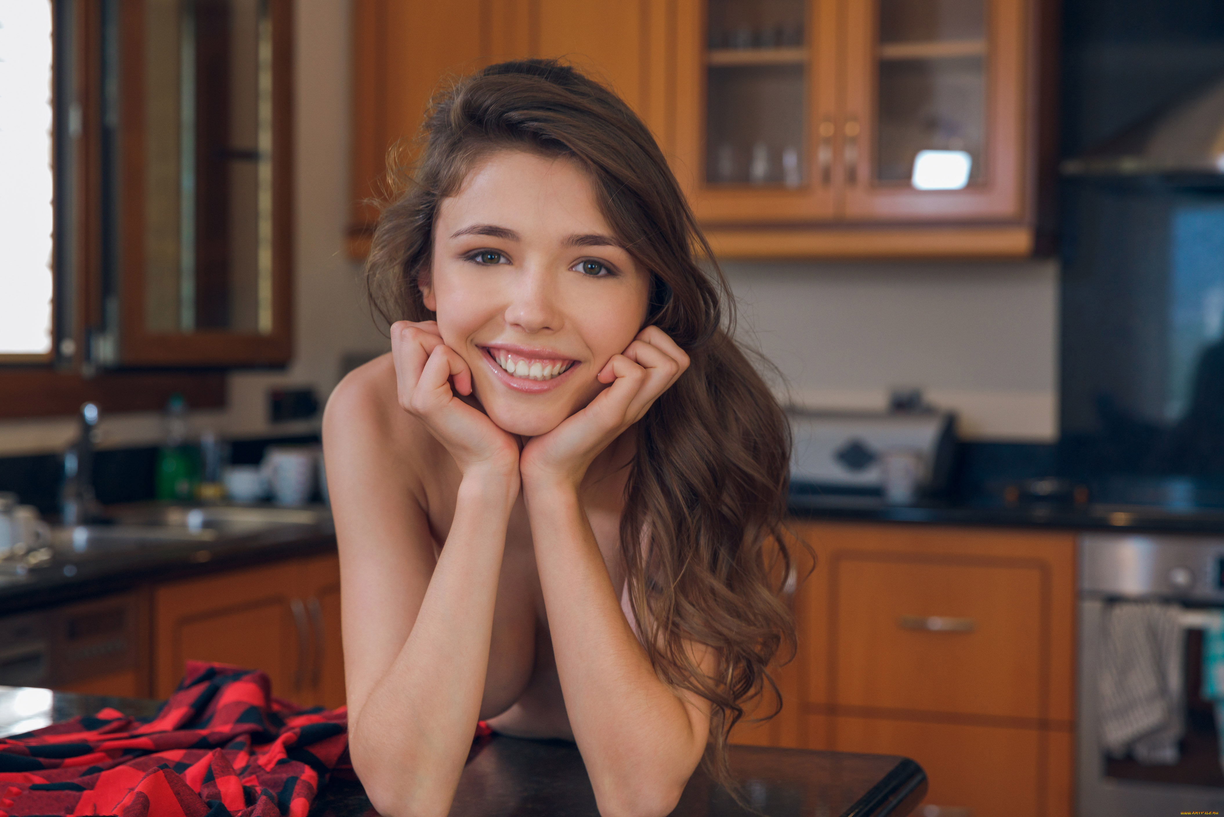 девушки, mila, azul, фон, девушка, улыбка