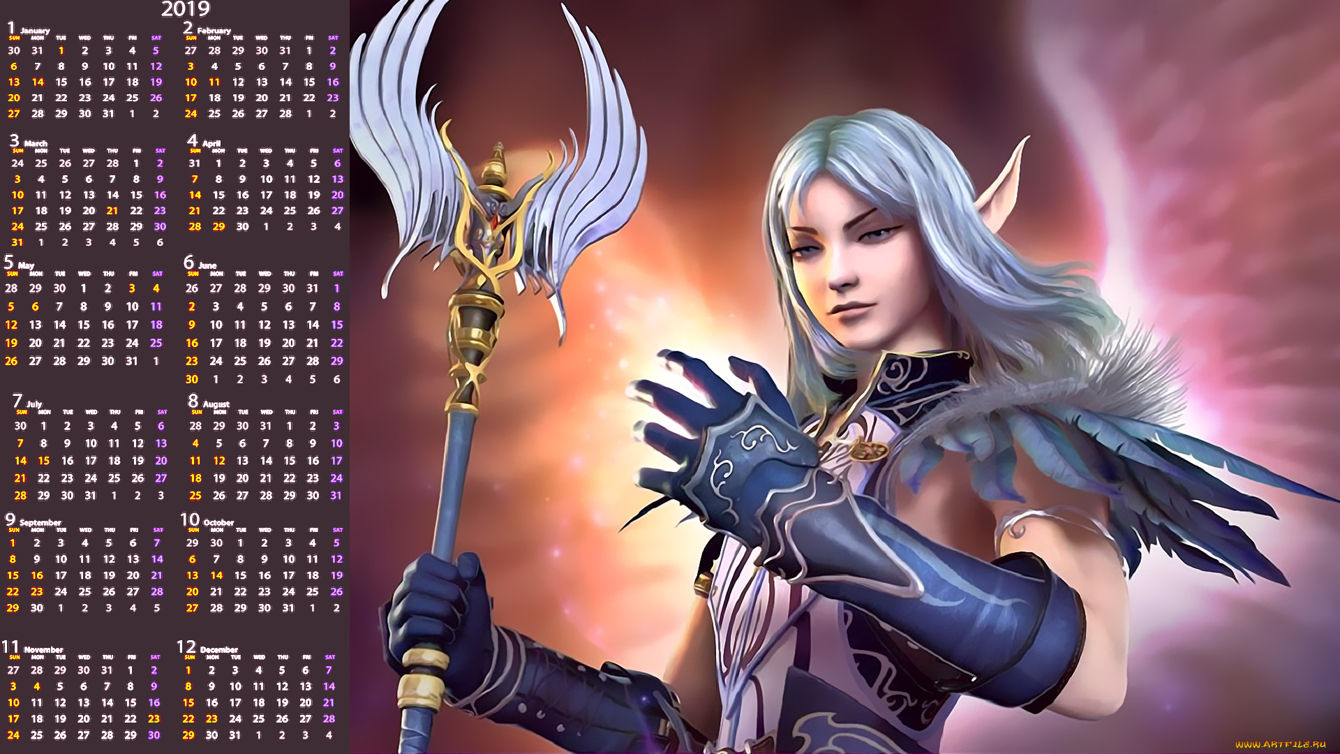 календари, фэнтези, 2019, calendar, магия, жезл, девушка