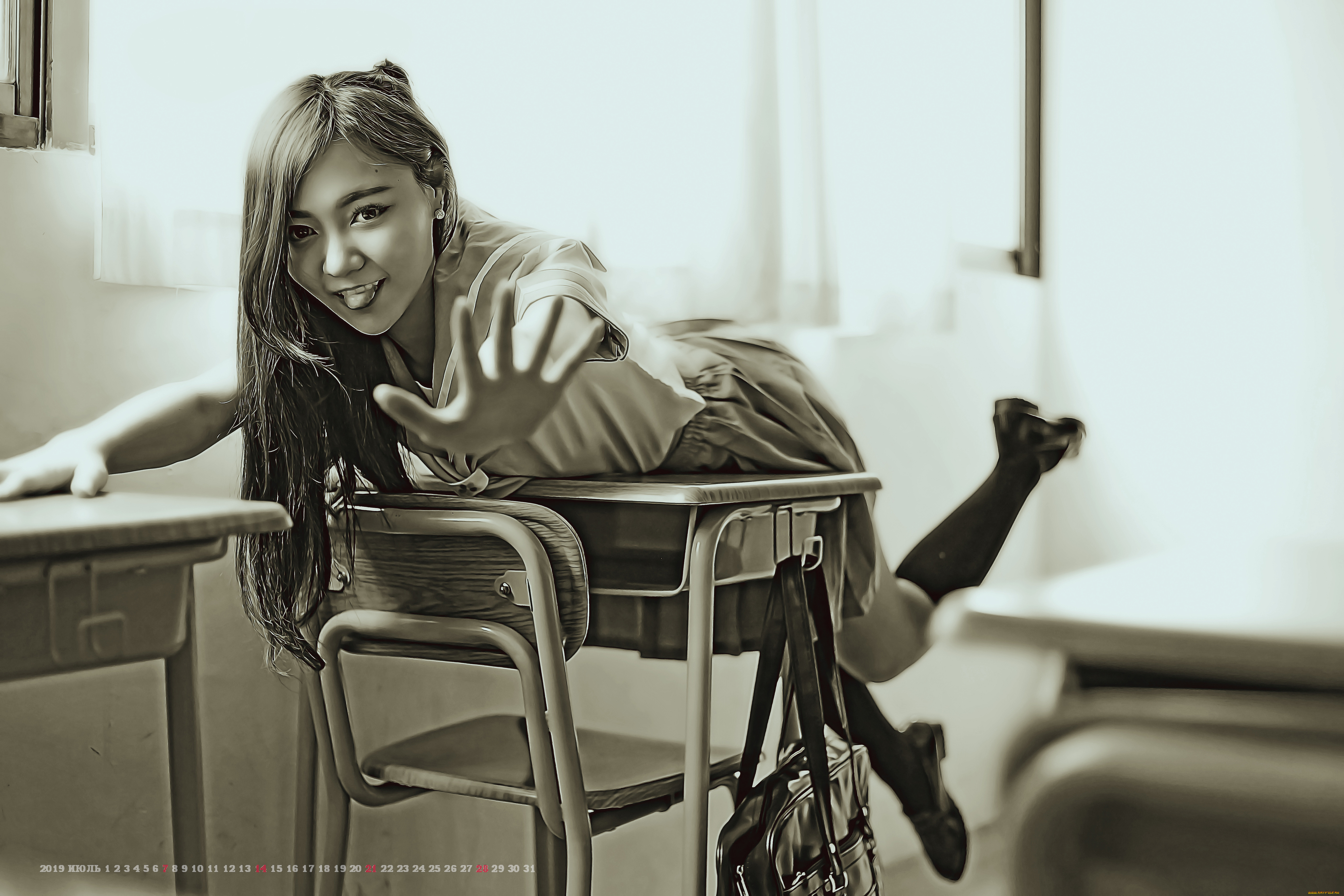 календари, компьютерный, дизайн, 2019, calendar, лежать, мебель, стол, девушка, азиатка