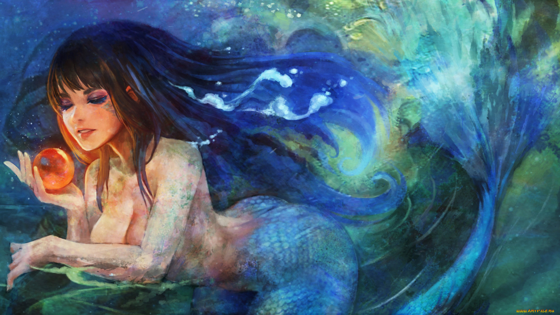 фэнтези, русалки, девушка, фон, хвост