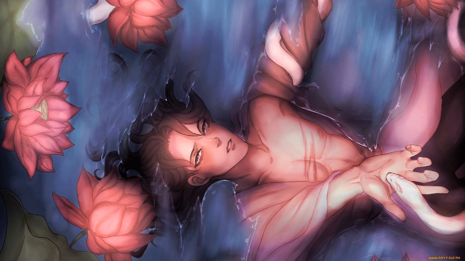 аниме, mo, dao, zu, shi, цзян, чэн, пруд, лотосы, змеи