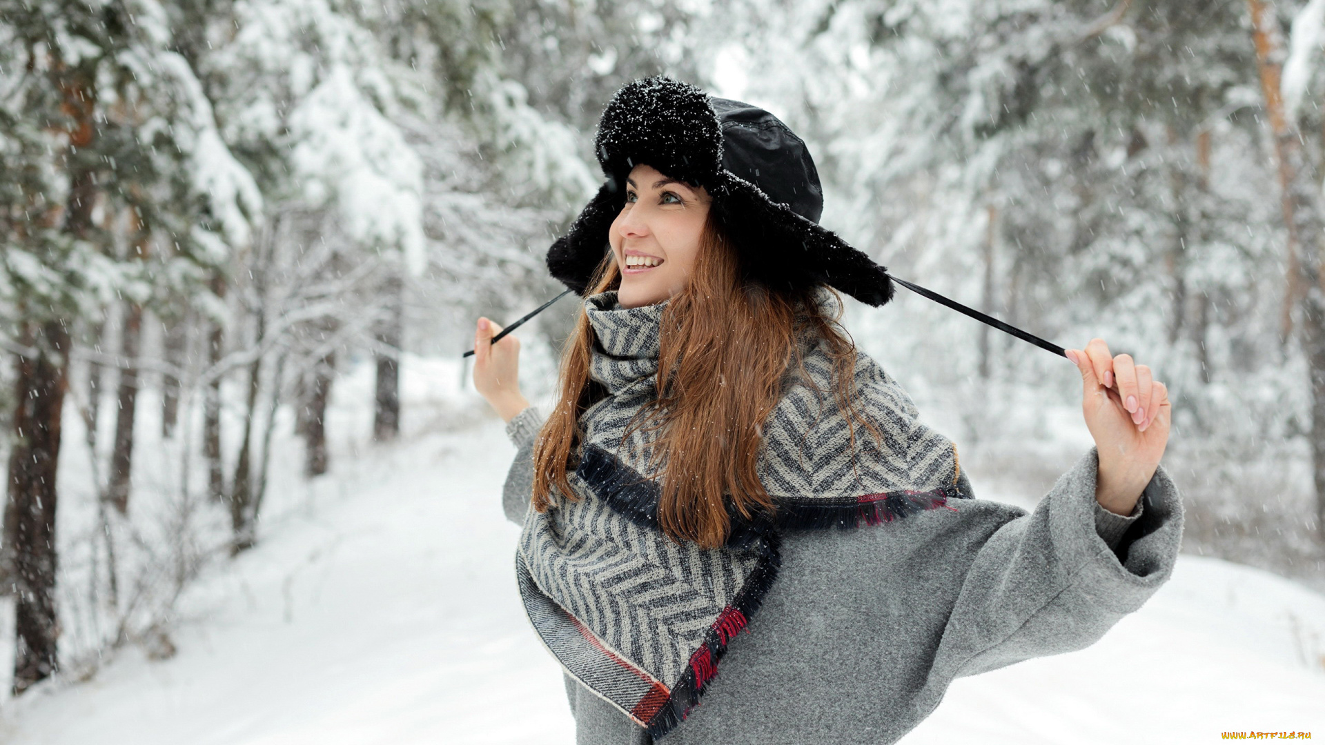 девушки, -, брюнетки, , шатенки, шапка, шарф, зима