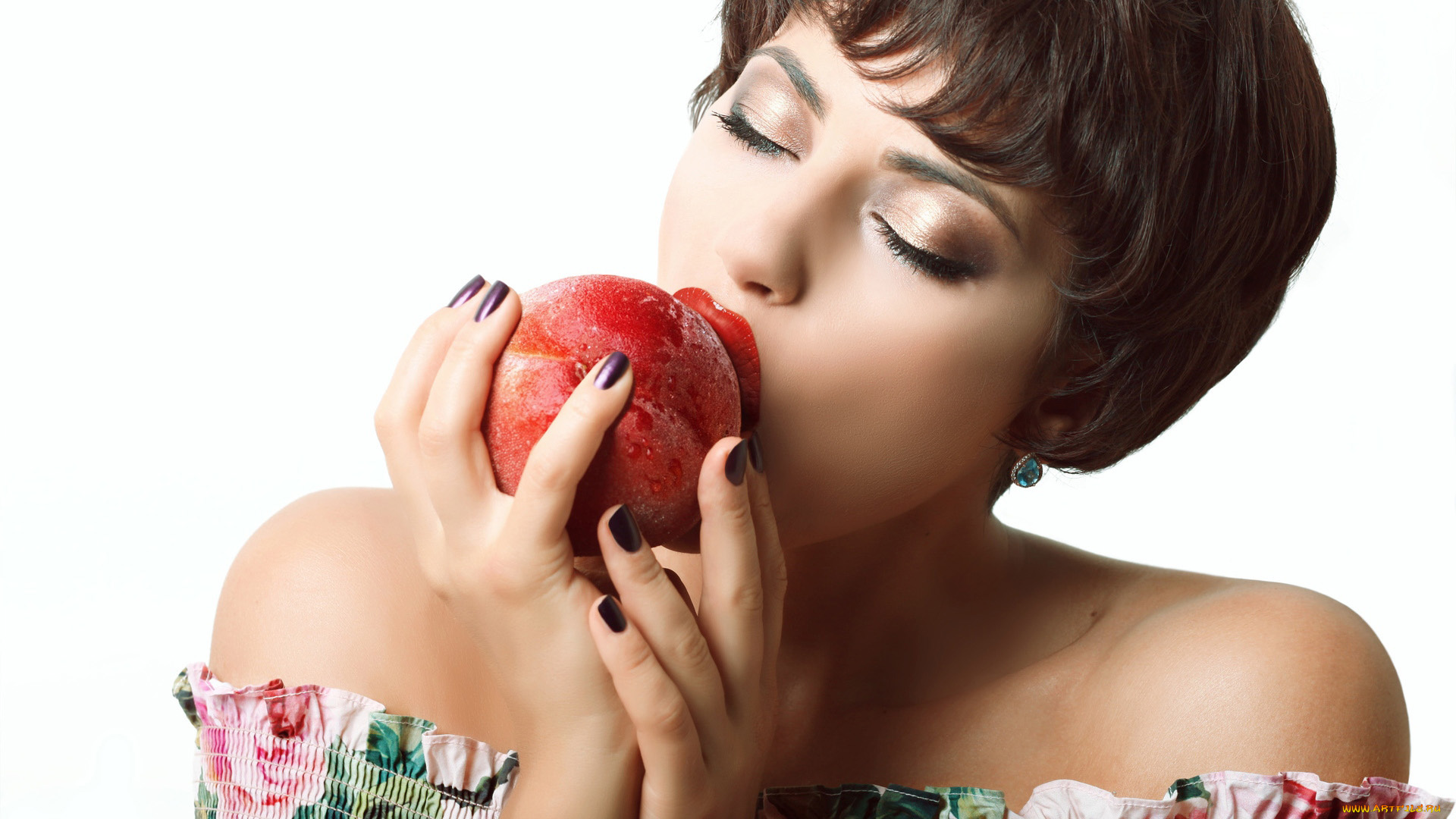 девушки, -, брюнетки, , шатенки, закрытые, глаза, персик