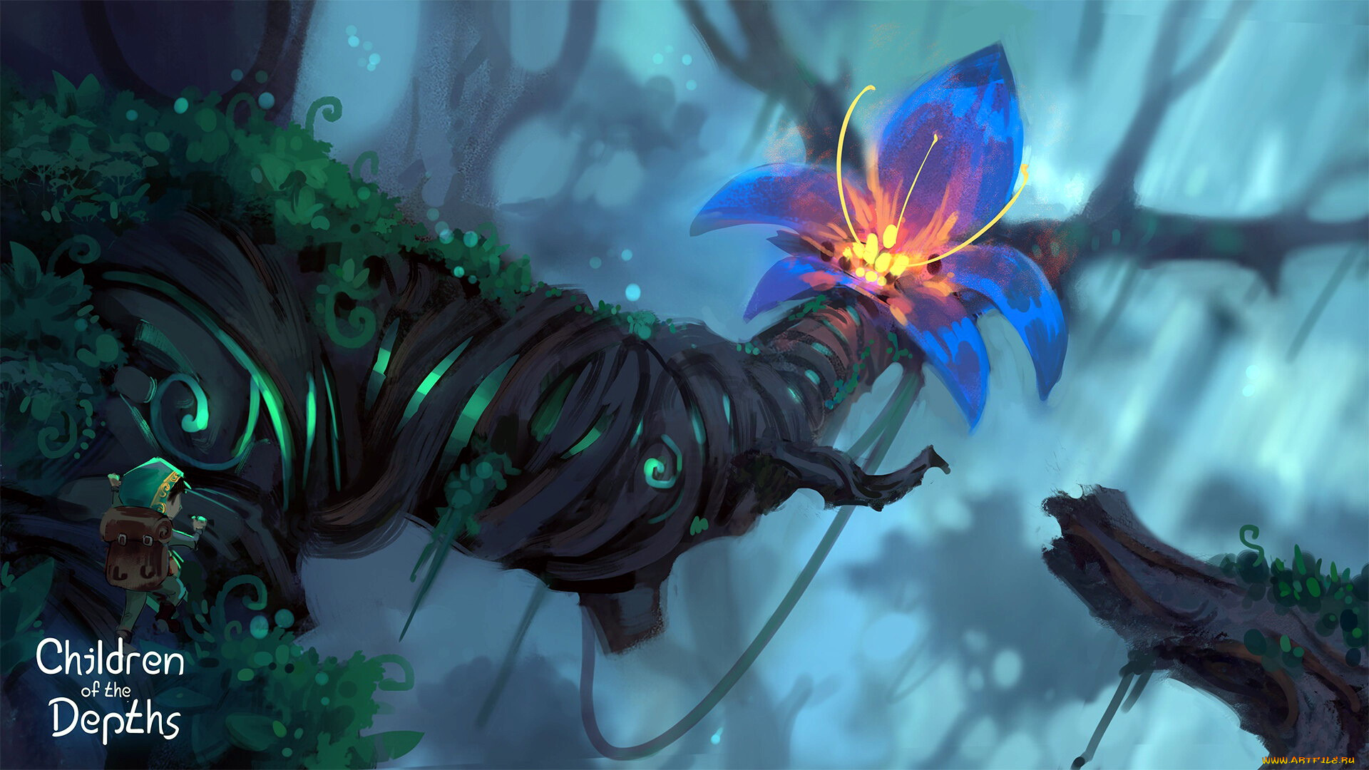 фэнтези, существа, дерево, цветок, человечек