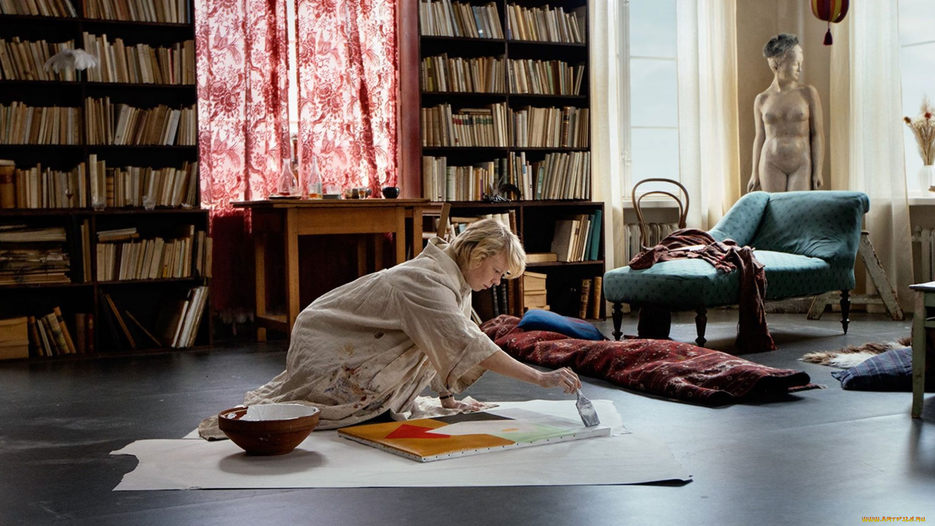 кино, фильмы, tove, женщина, комната, картина, книги, окна, статуя