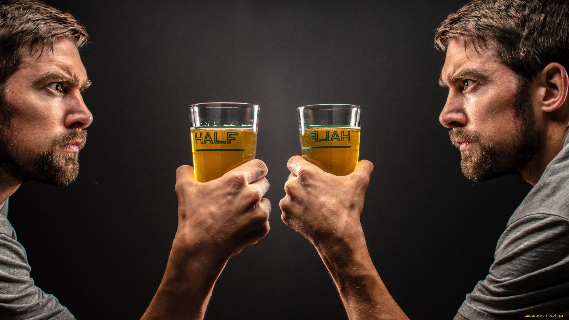 мужчины, -, unsort, отражение, пиво, тату