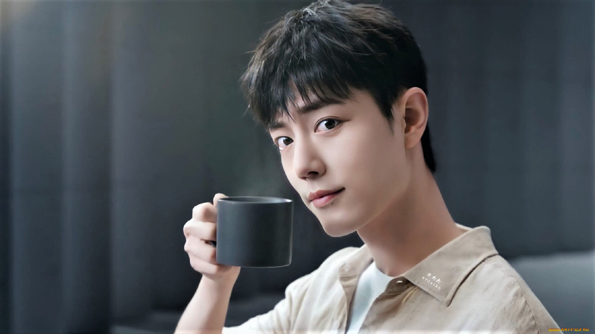 мужчины, xiao, zhan, актер, лицо, чашка