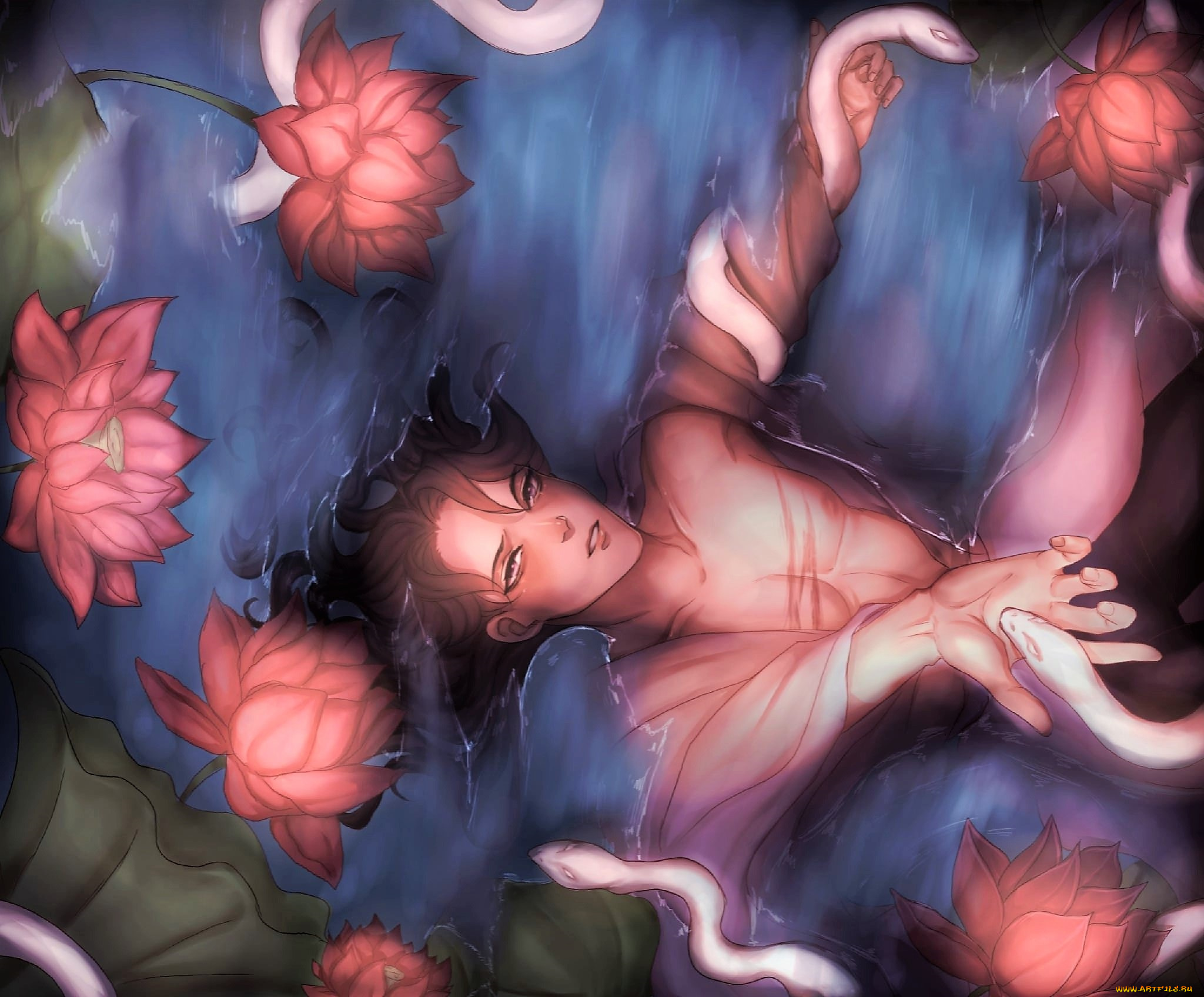 аниме, mo, dao, zu, shi, цзян, чэн, пруд, лотосы, змеи